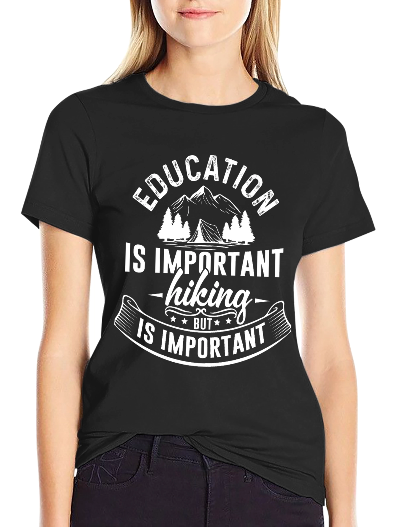 Education Hiking Important Black T-Shirt