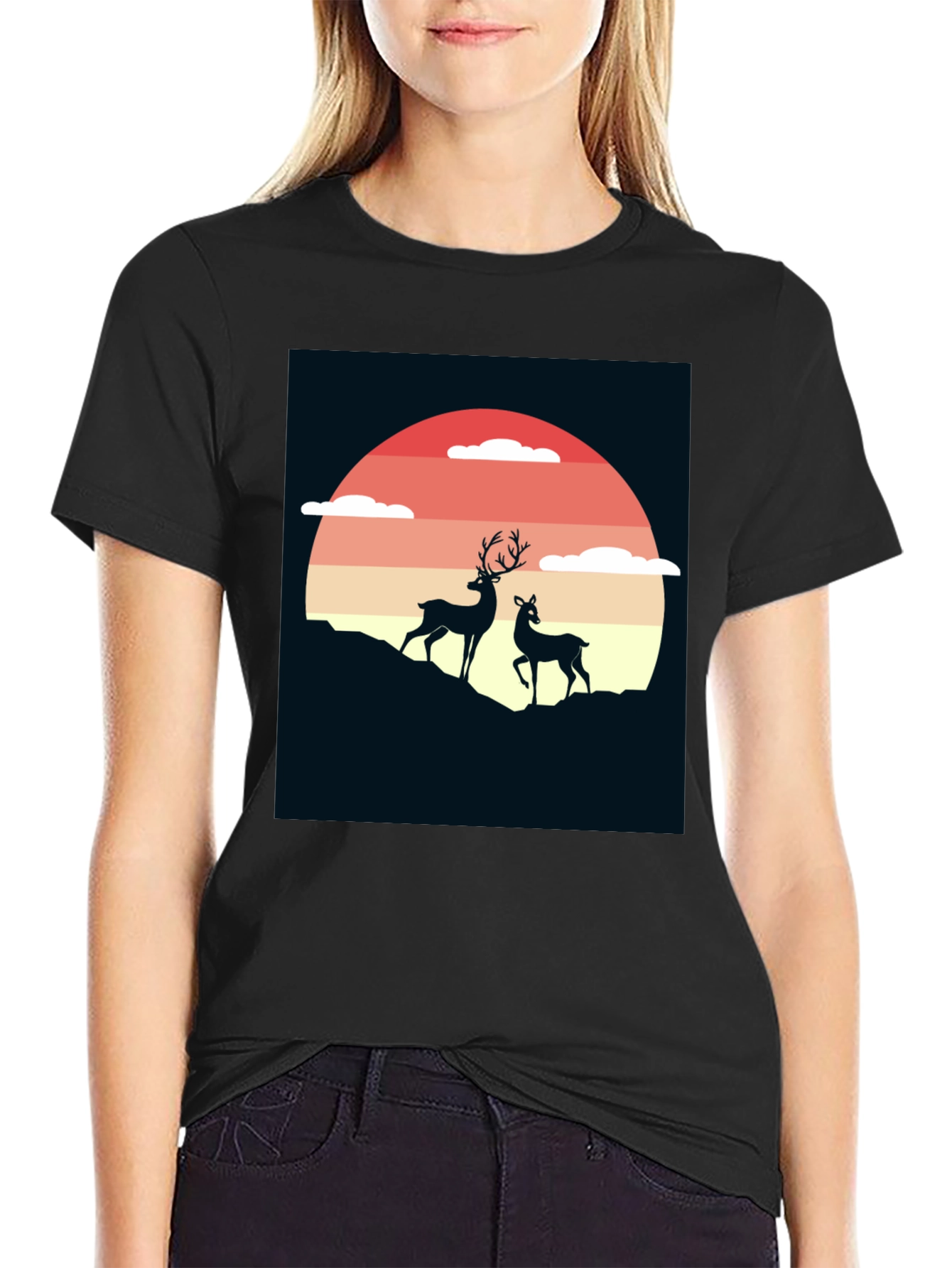 Deer Sunset Graphic Tee - Nature Inspired T-Shirt