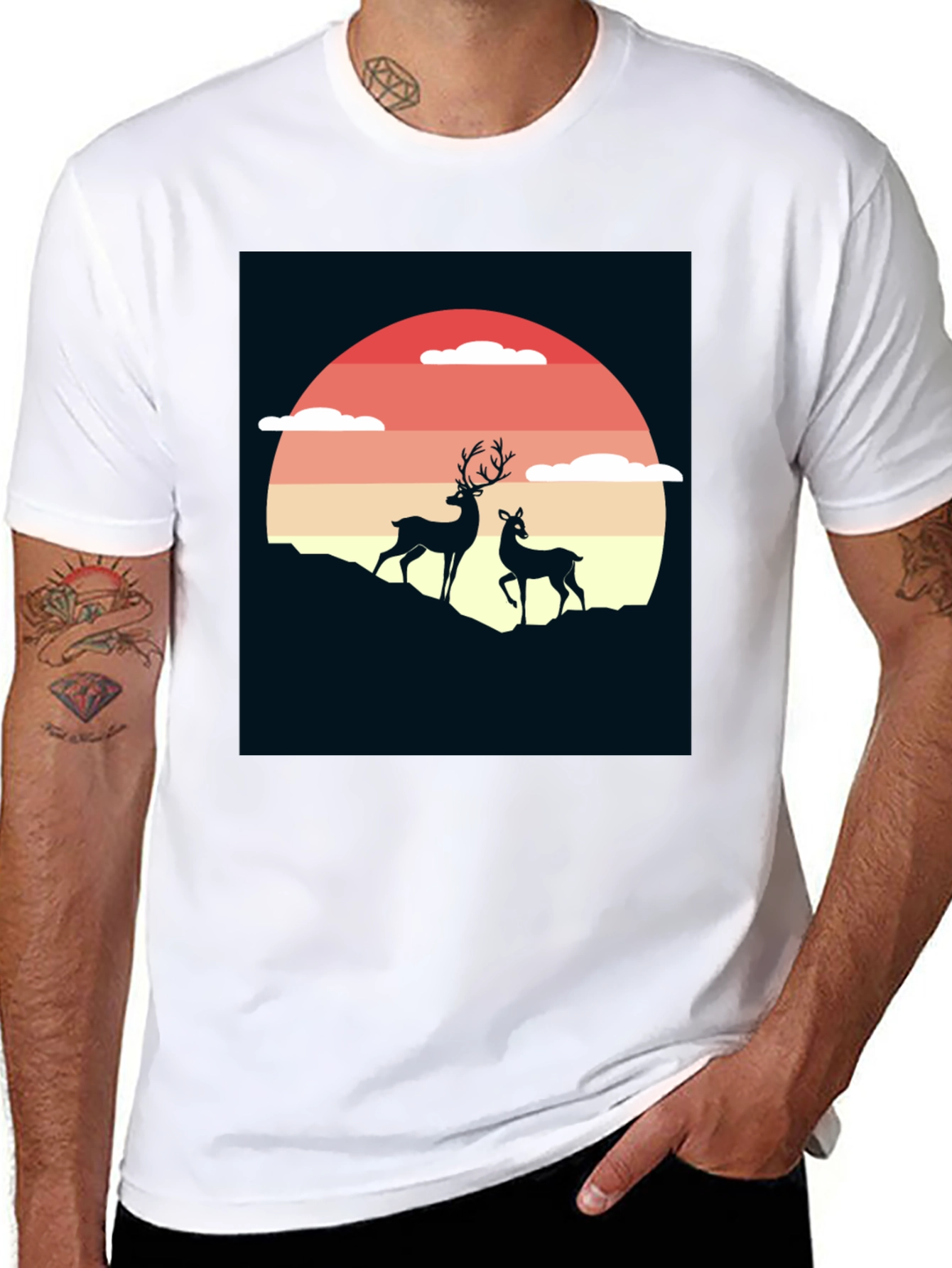 Deer Sunset Graphic Tee - Nature Inspired T-Shirt