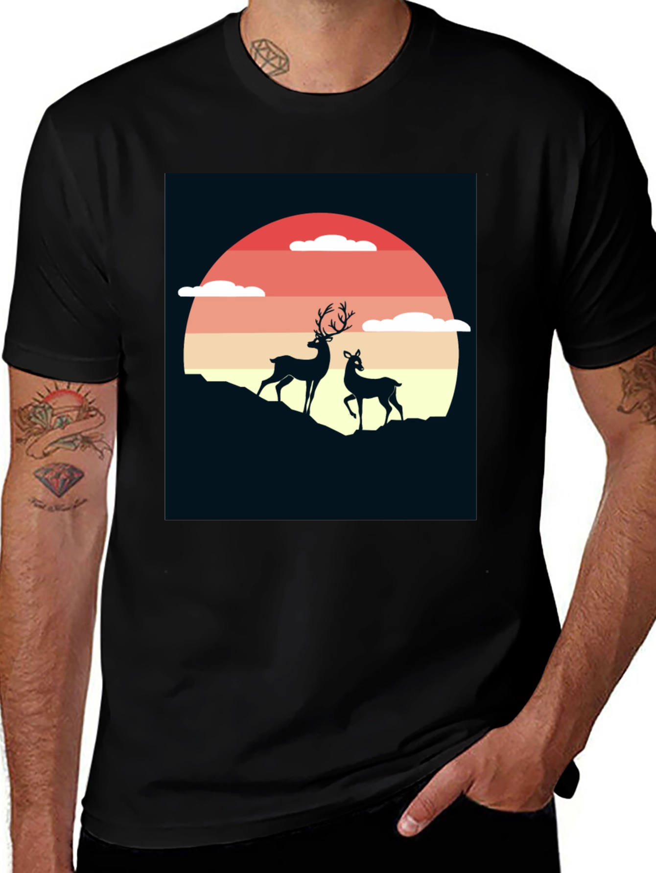 Deer Sunset Graphic Tee - Nature Inspired T-Shirt