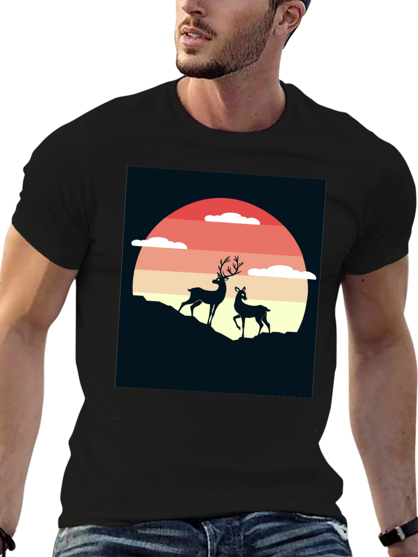 Deer Sunset Graphic Tee - Nature Inspired T-Shirt