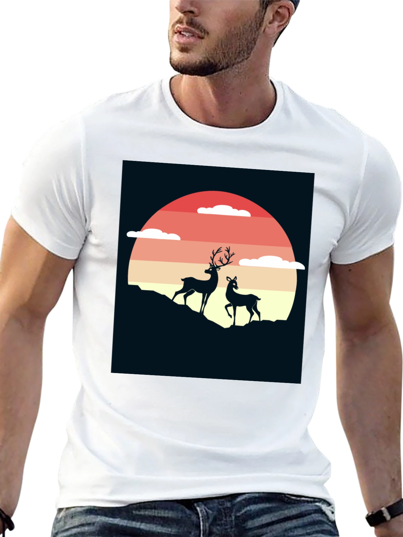 Deer Sunset Graphic Tee - Nature Inspired T-Shirt