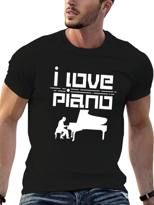 I Love Piano Black Graphic Tee
