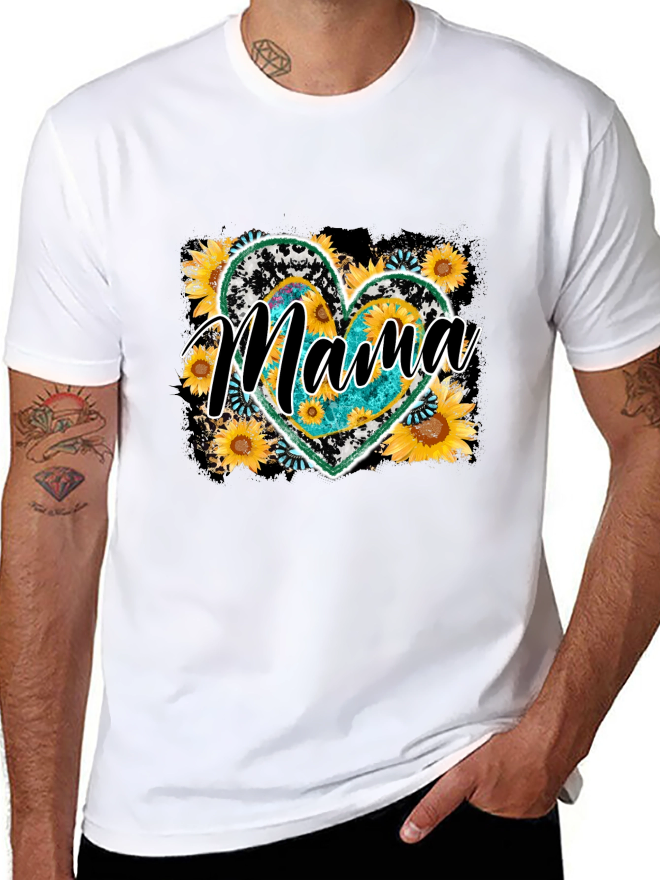Mama Sunflower Heart Graphic Tee - Mothers Day Shirt