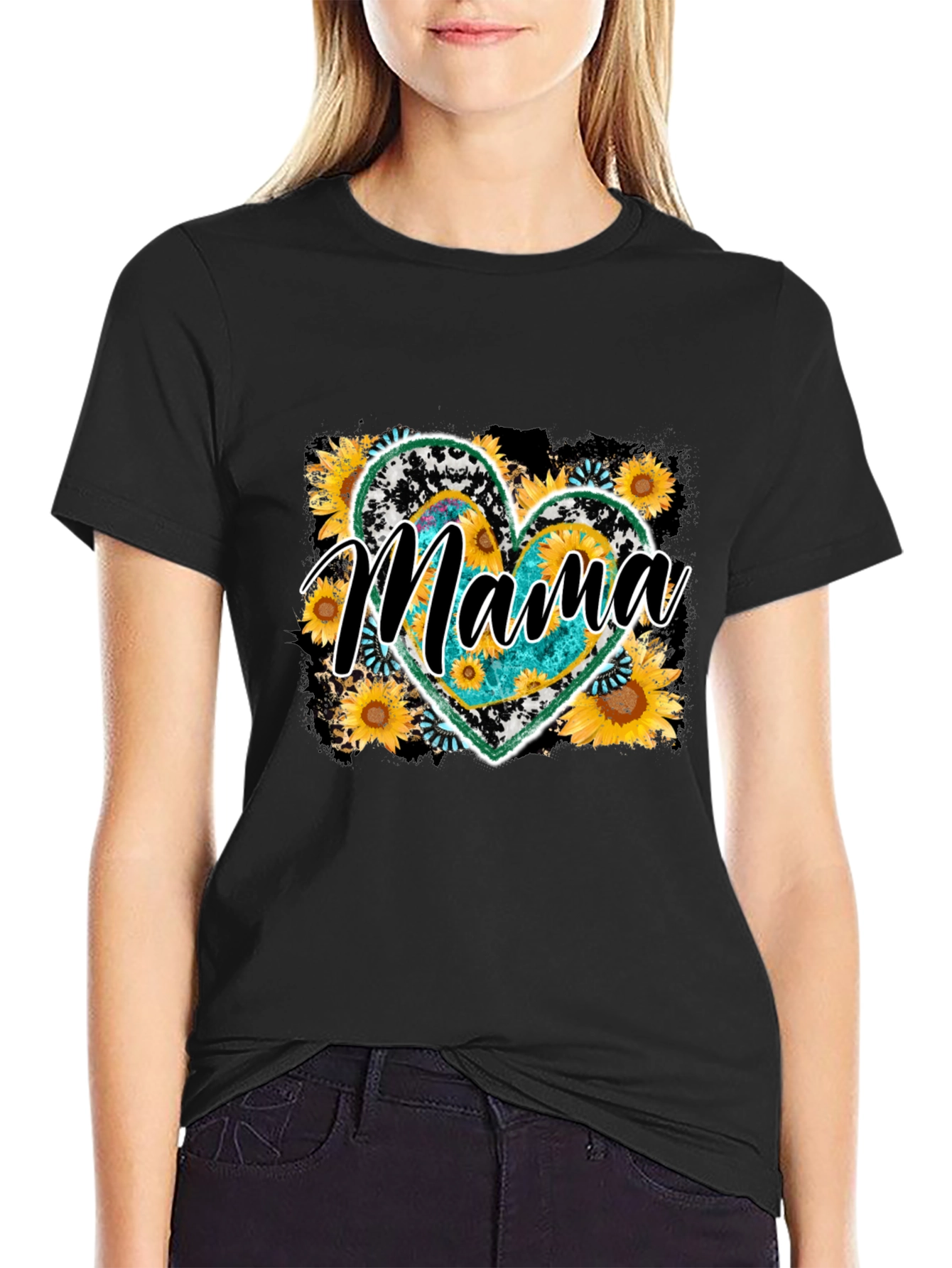 Mama Sunflower Heart Graphic Tee - Mothers Day Shirt