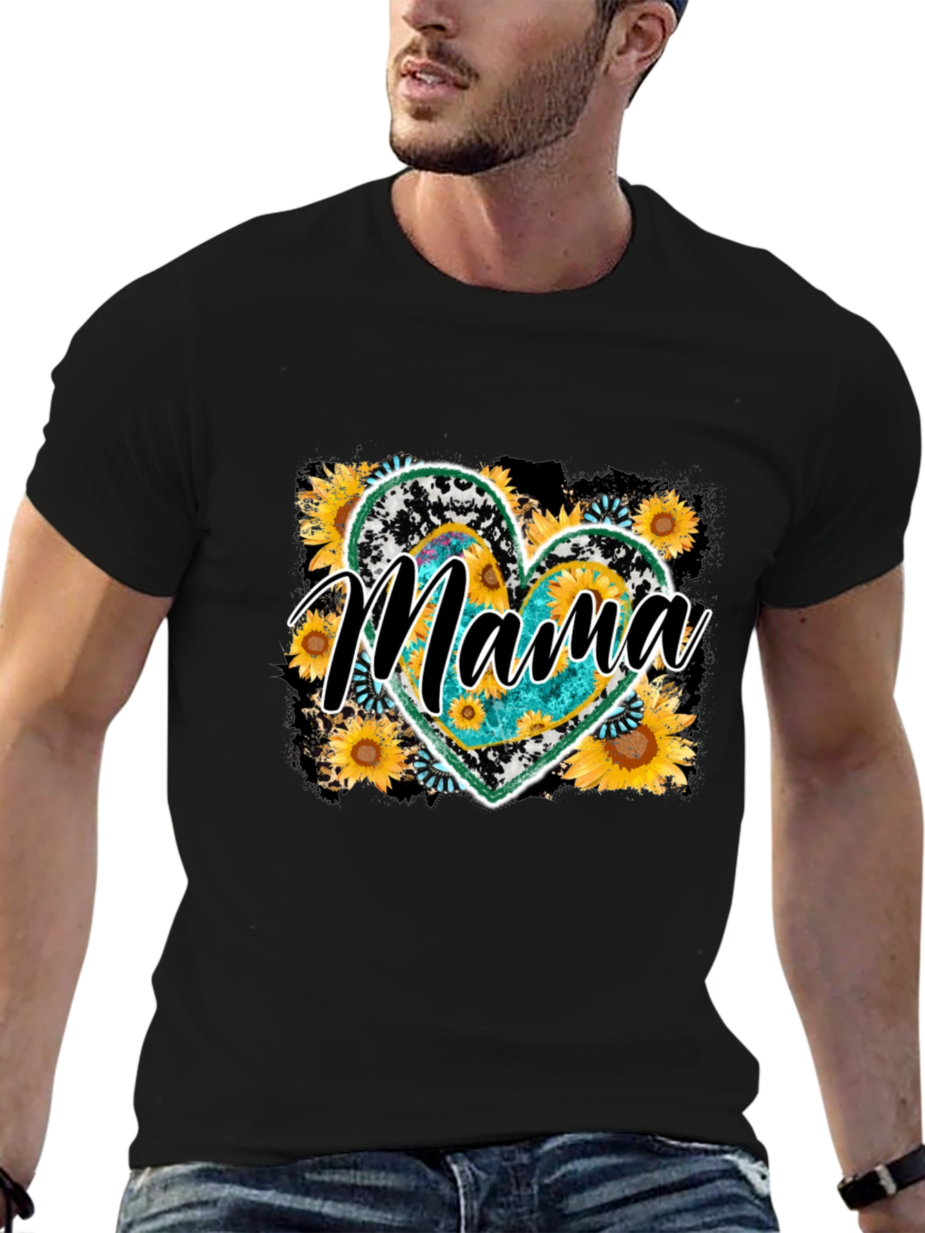 Mama Sunflower Heart Graphic Tee - Mothers Day Shirt
