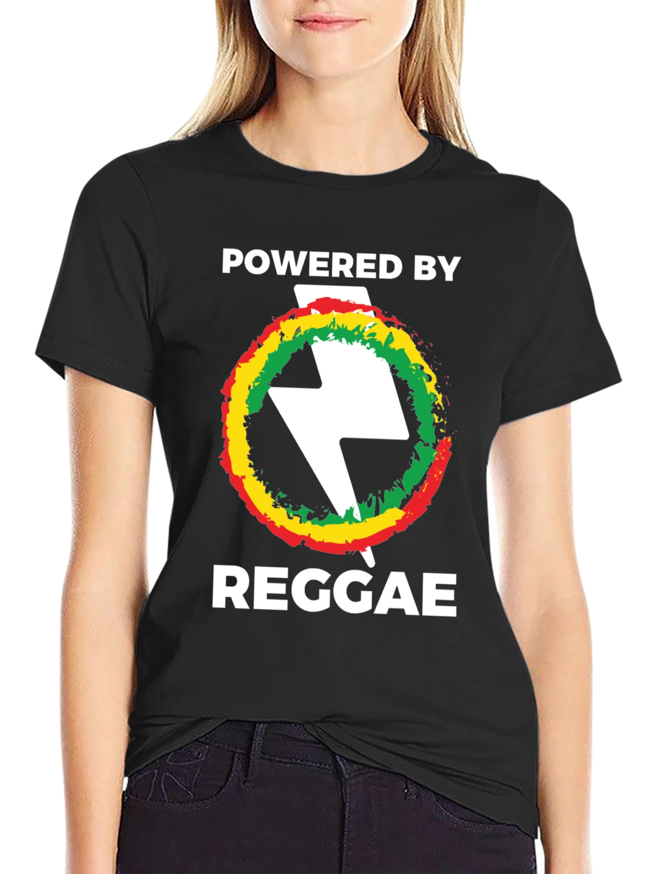 Powered By Reggae T-Shirt Black Cotton