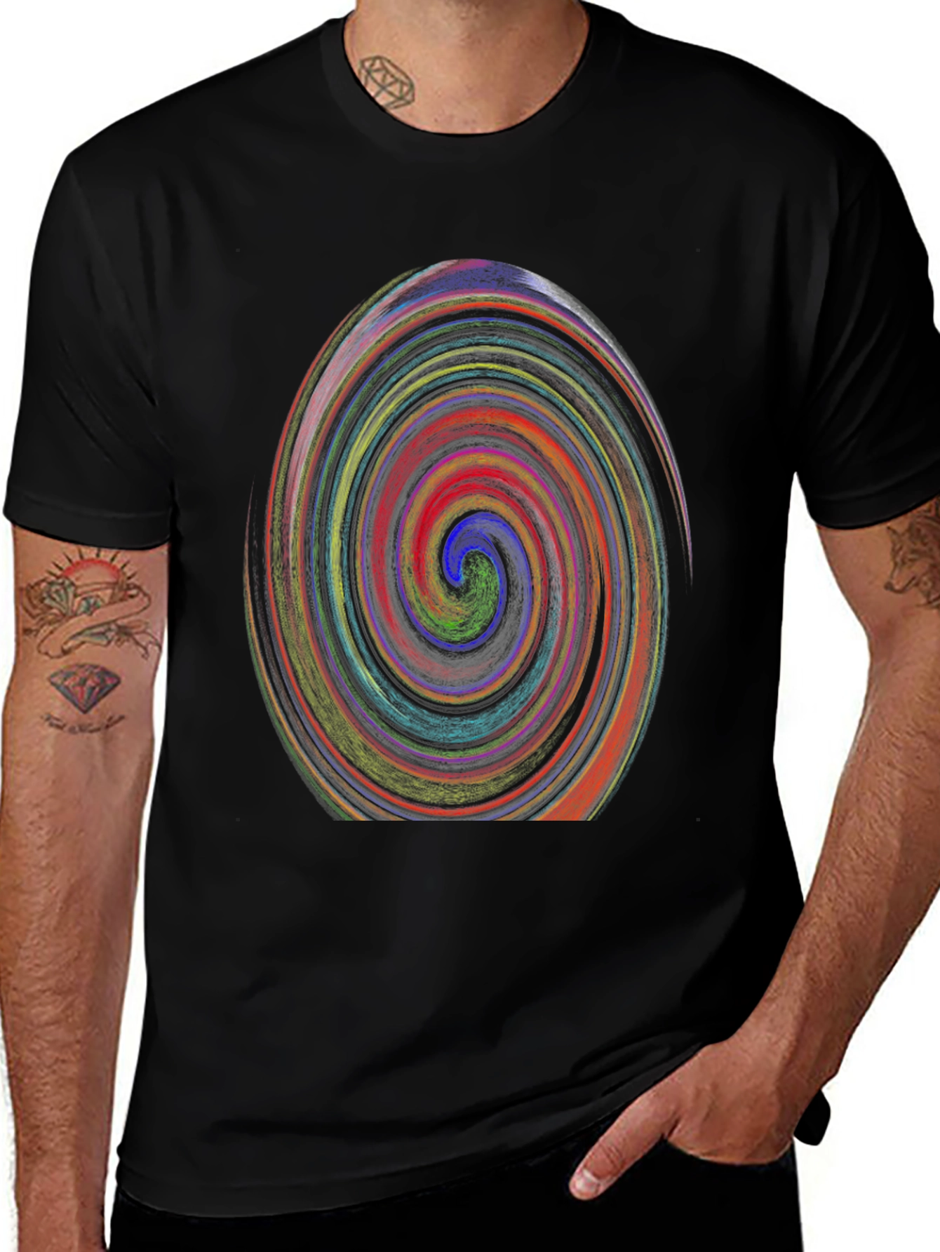 Vibrant Swirl Graphic Black T-Shirt