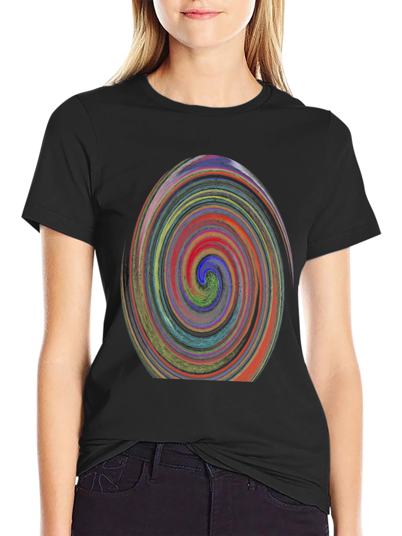 Vibrant Swirl Graphic Black T-Shirt
