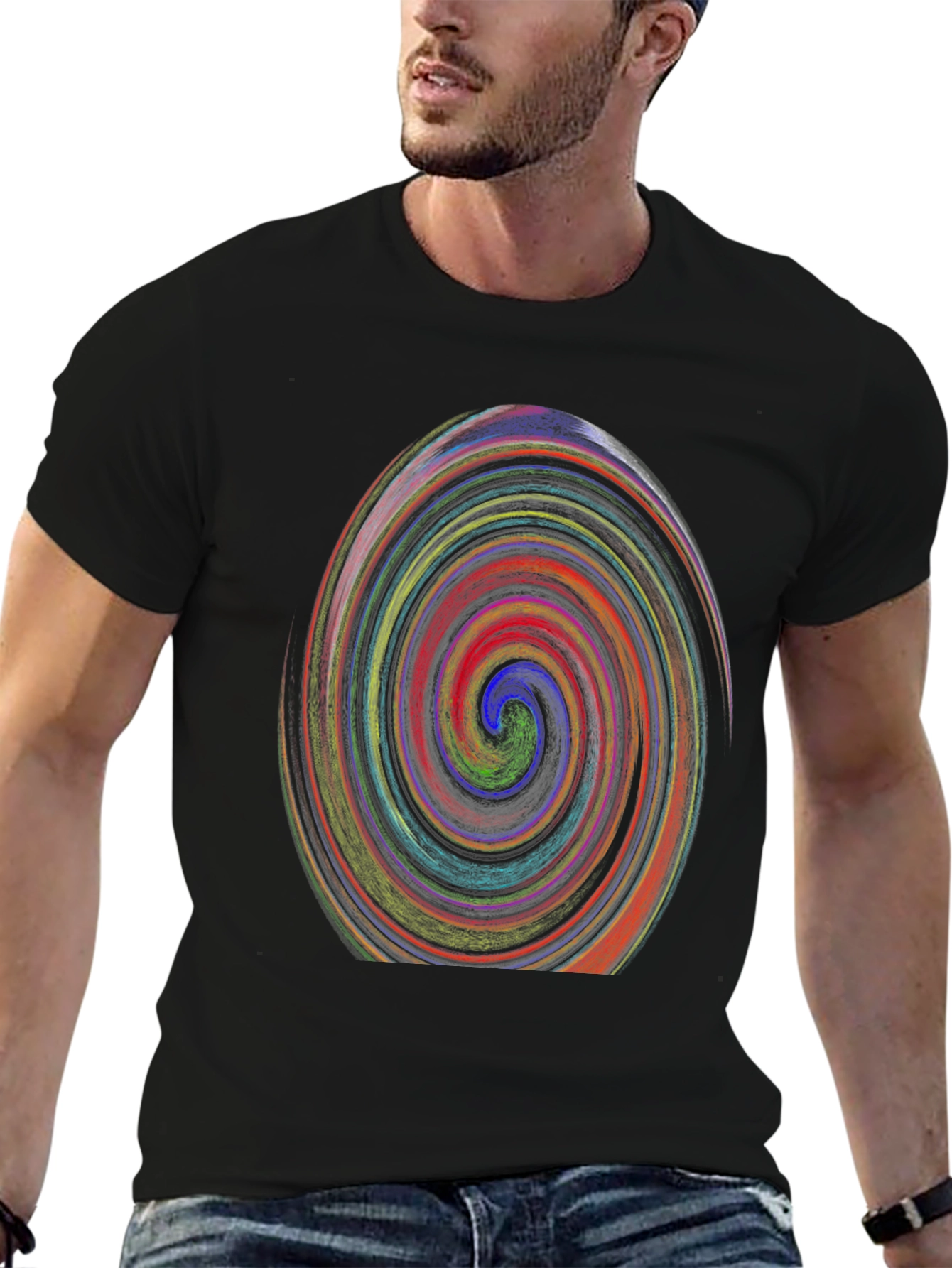 Vibrant Swirl Graphic Black T-Shirt