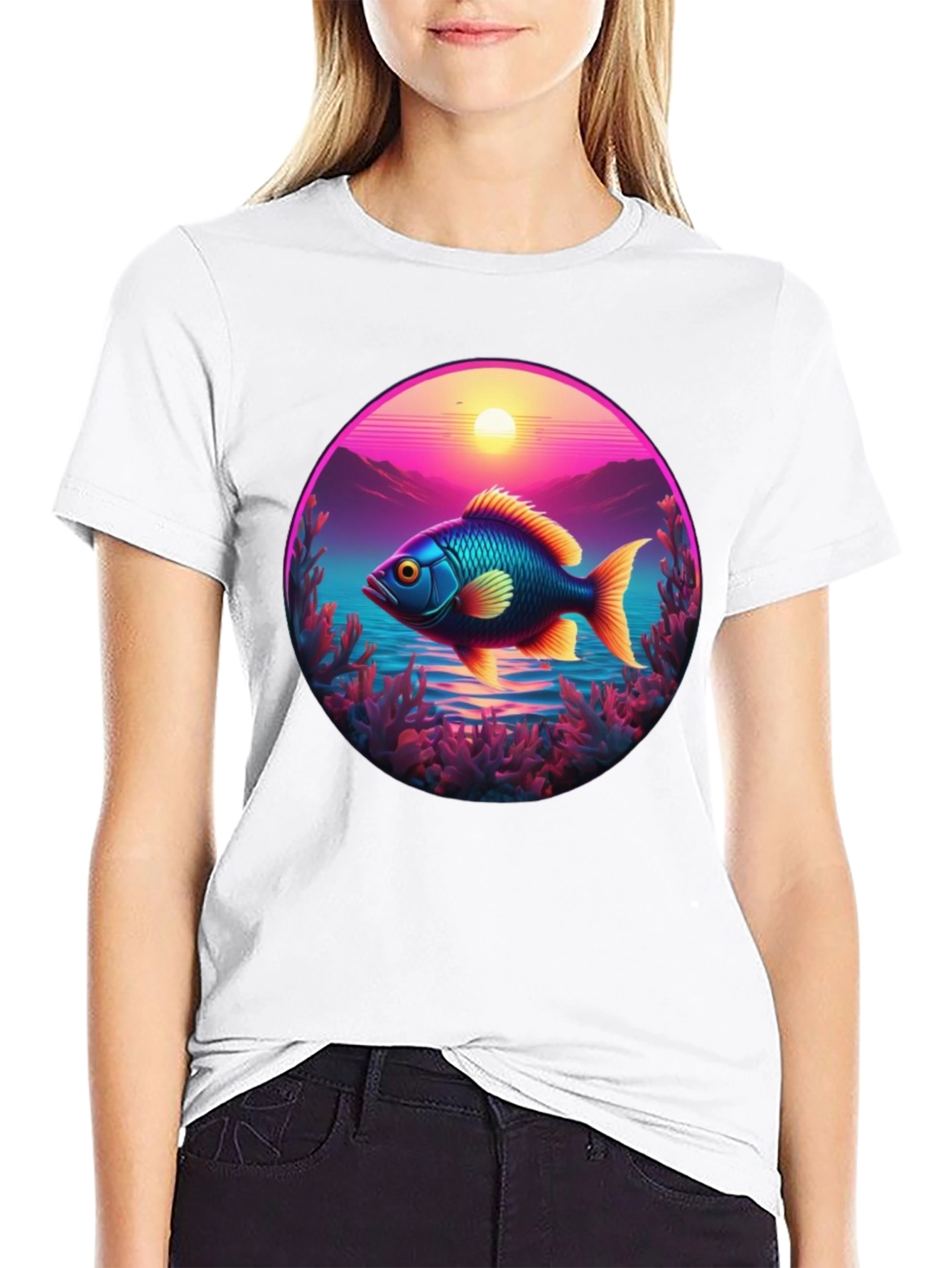 Retro Fish T-Shirt - Sunset Graphic Tee