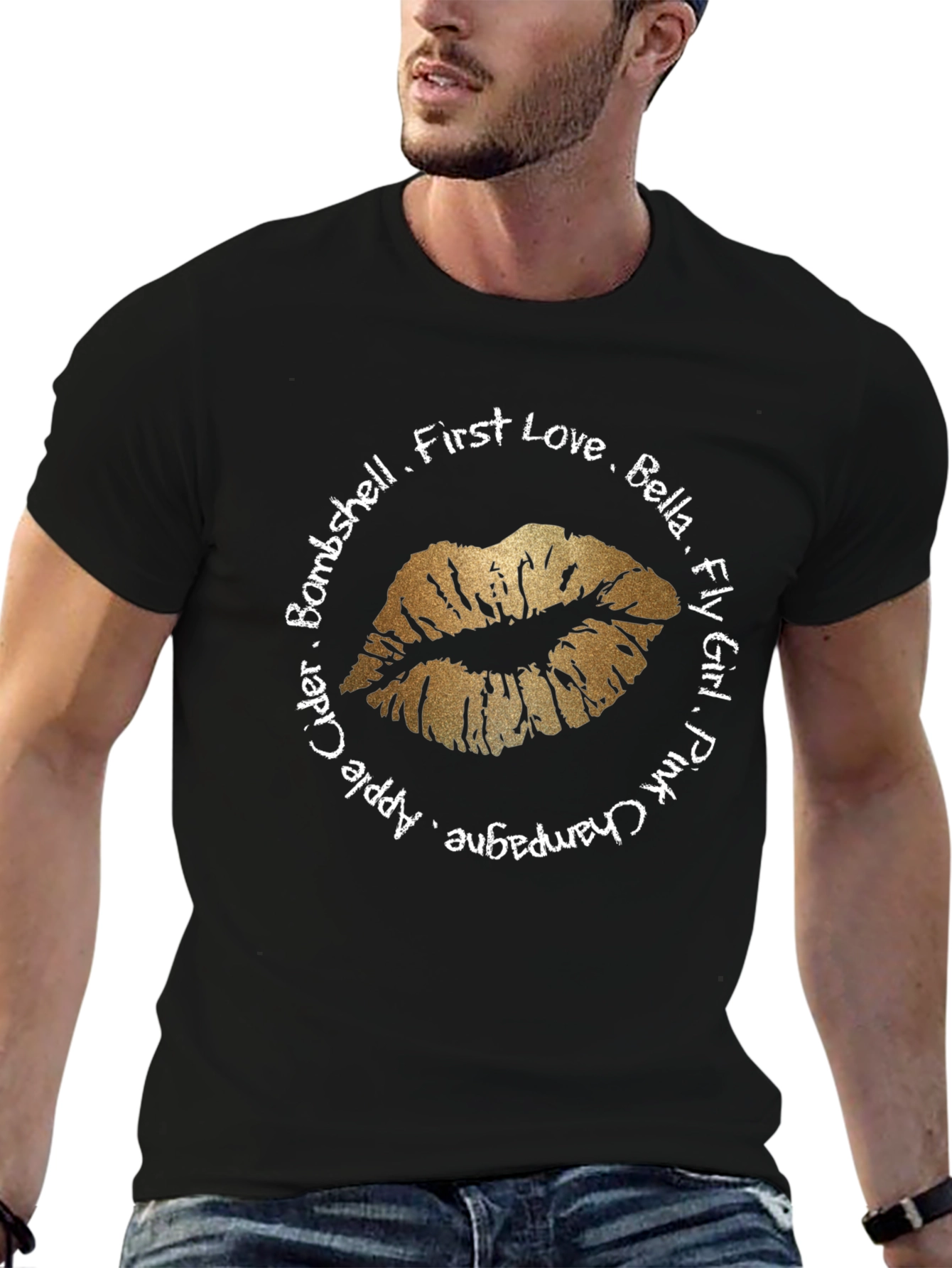 Kiss Me Gold Lips Graphic T-Shirt