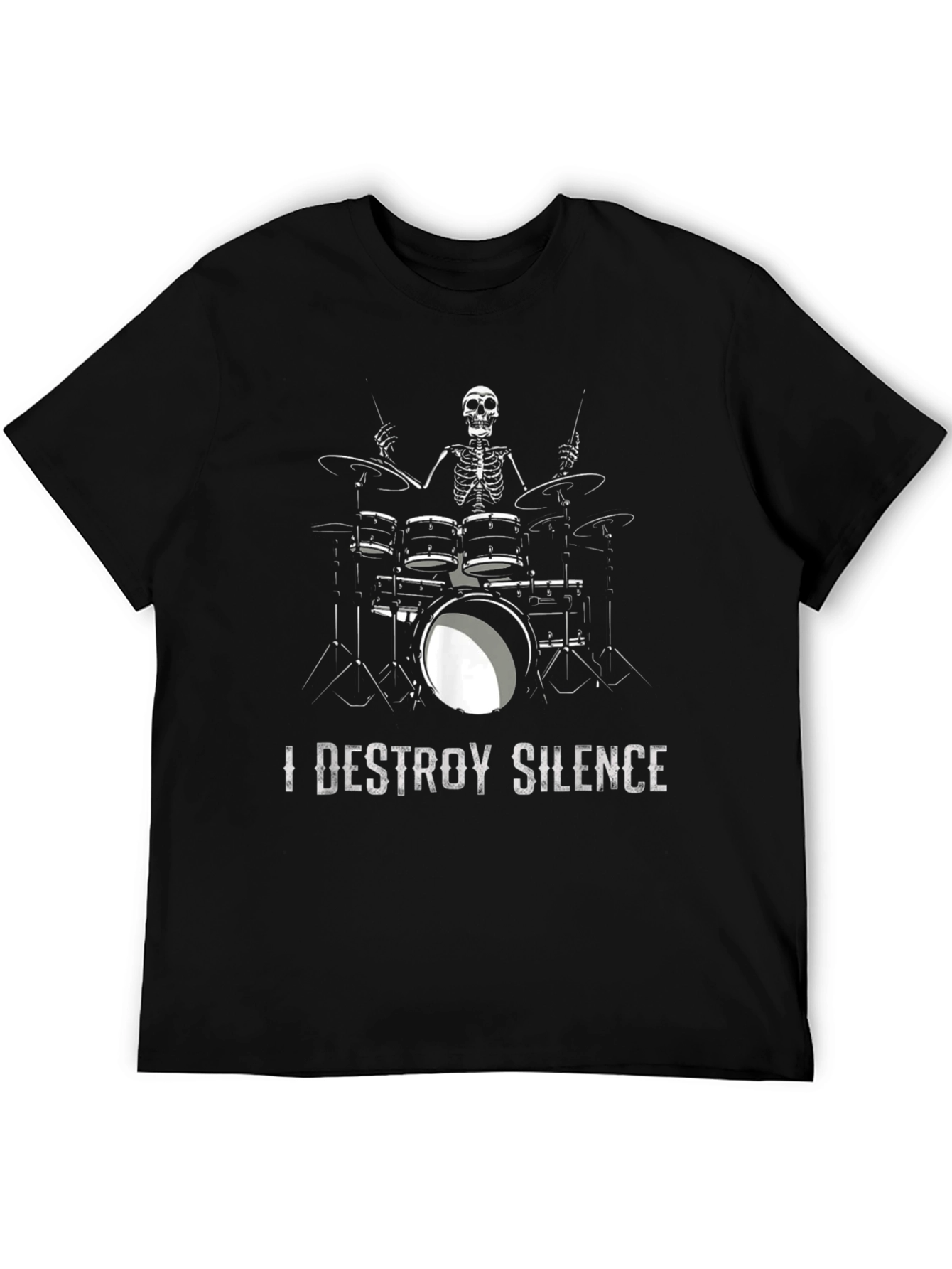 I Destroy Silence Drummer Skeleton Black T-Shirt