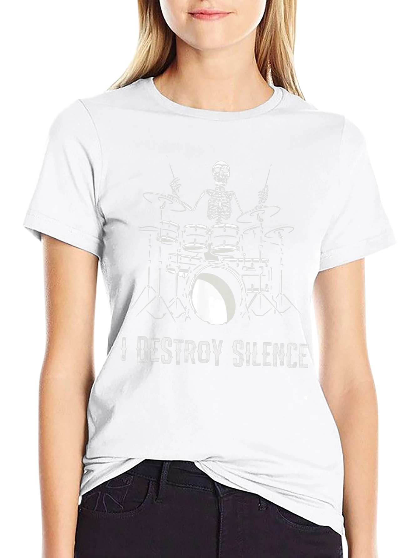 I Destroy Silence Drummer Skeleton Black T-Shirt