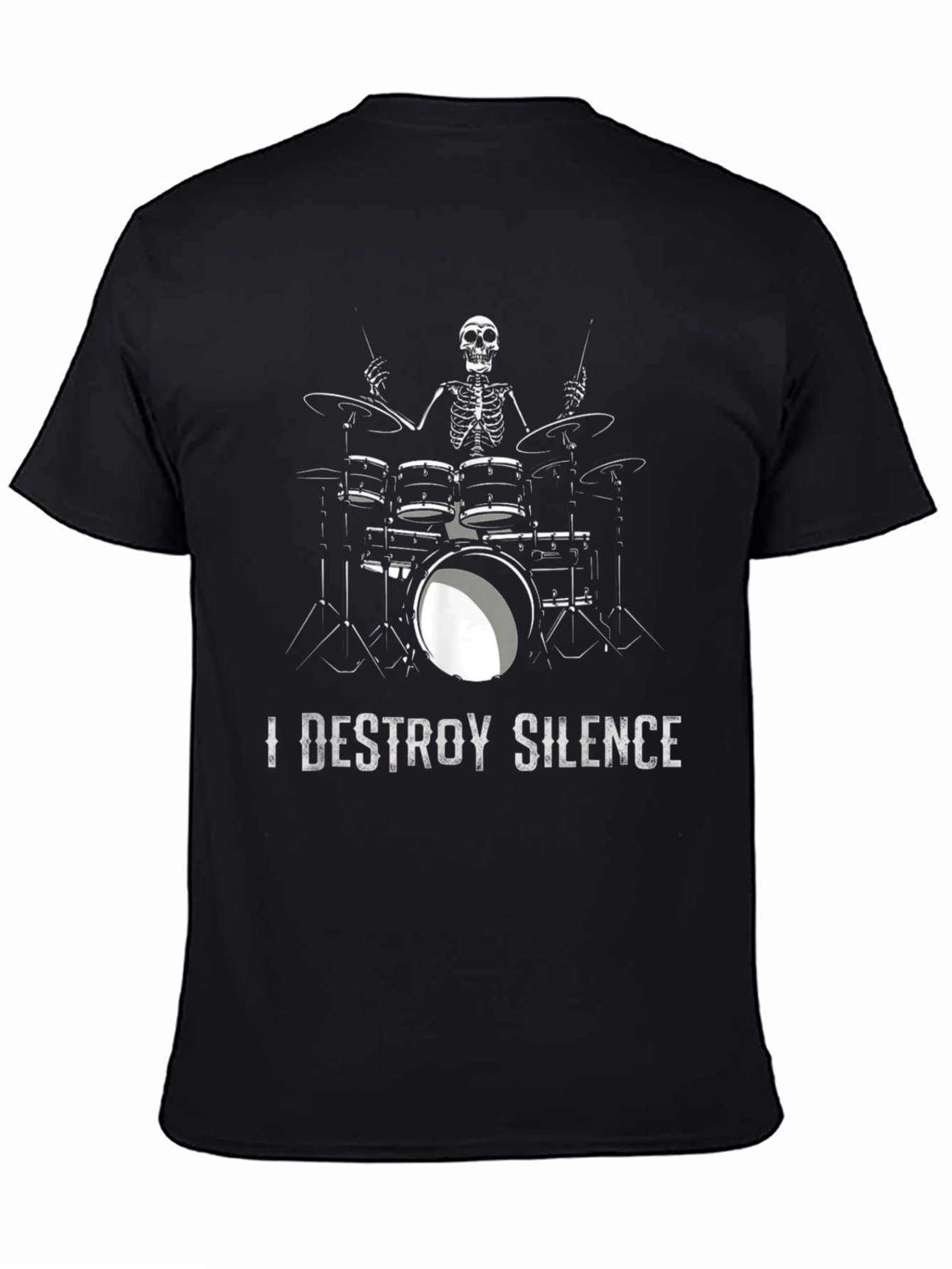 I Destroy Silence Drummer Skeleton Black T-Shirt