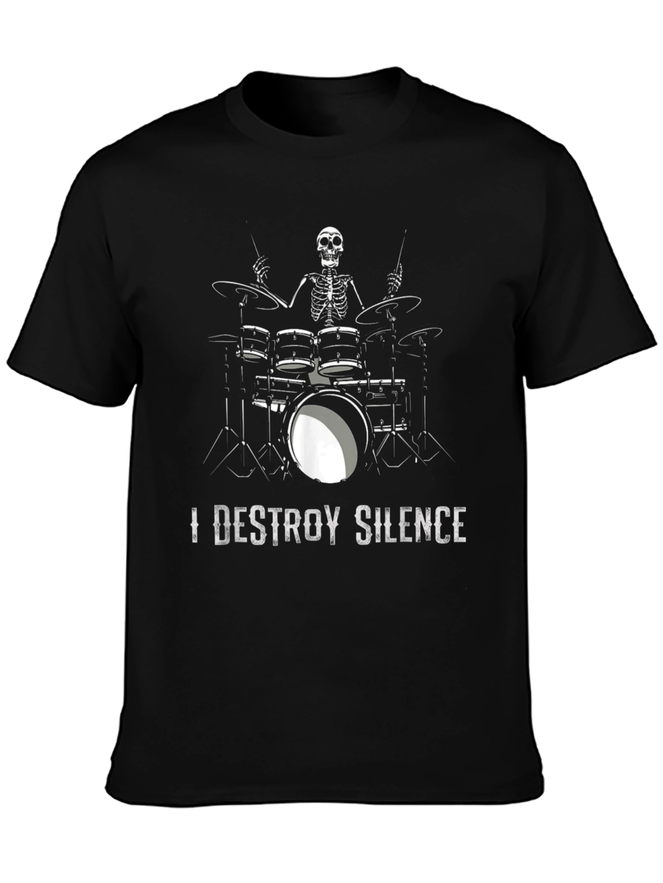 I Destroy Silence Drummer Skeleton Black T-Shirt