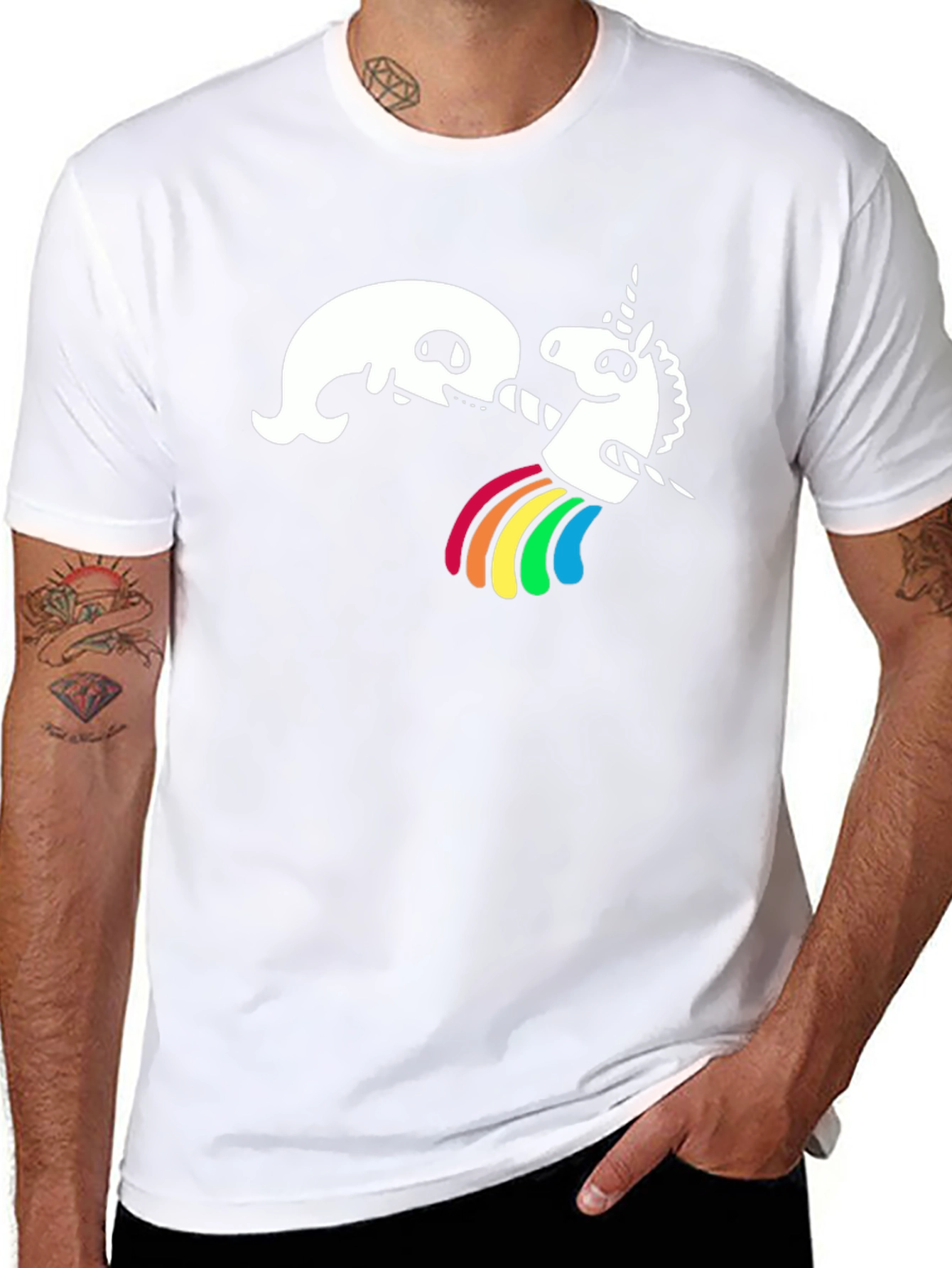 Funny Unicorn Rainbow Puke Black T-Shirt