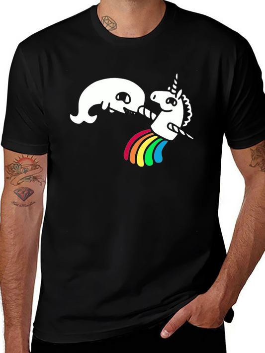 Funny Unicorn Rainbow Puke Black T-Shirt