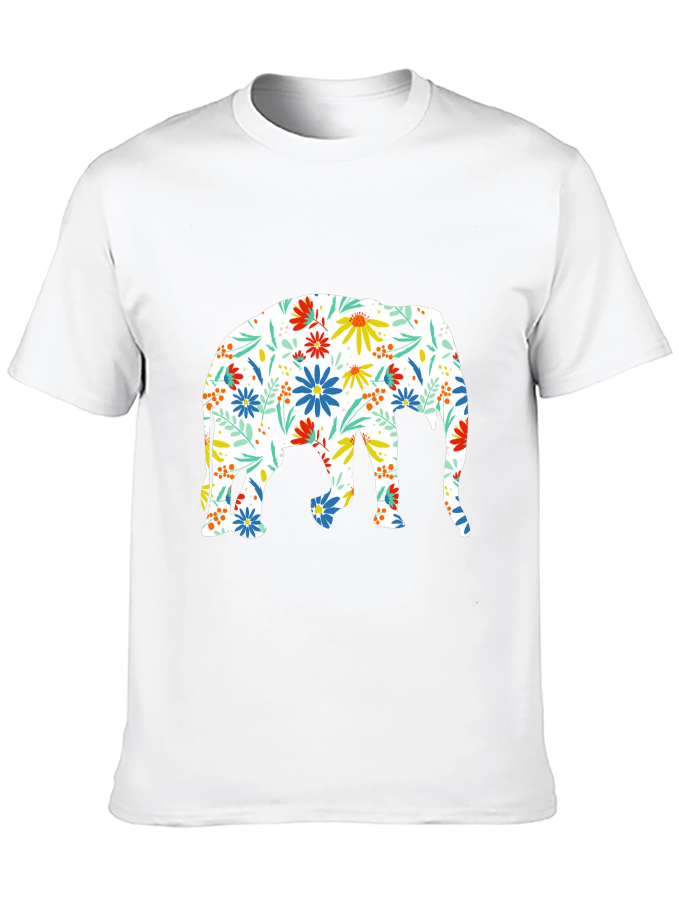 Floral Elephant Print Black T-Shirt