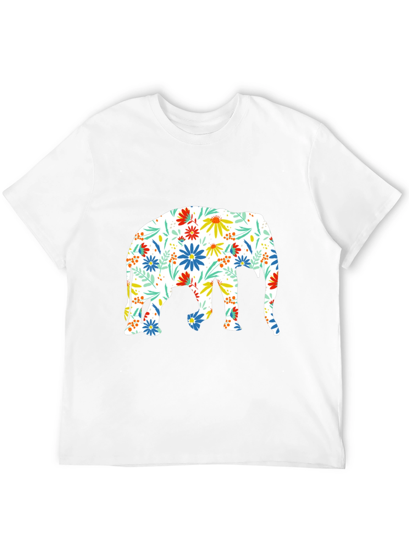 Floral Elephant Print Black T-Shirt
