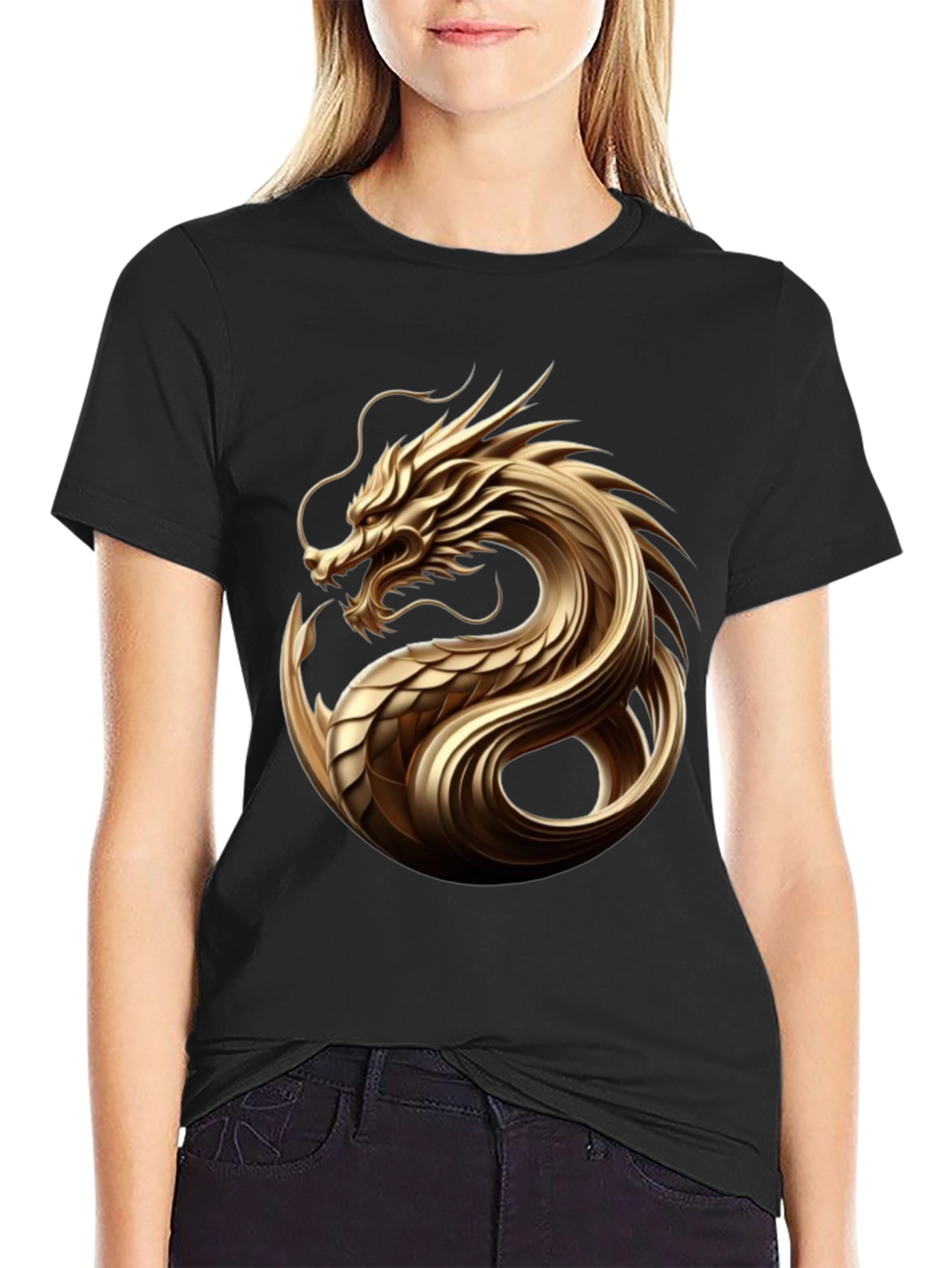 Golden Dragon Graphic Tee - Sleek Black T-Shirt