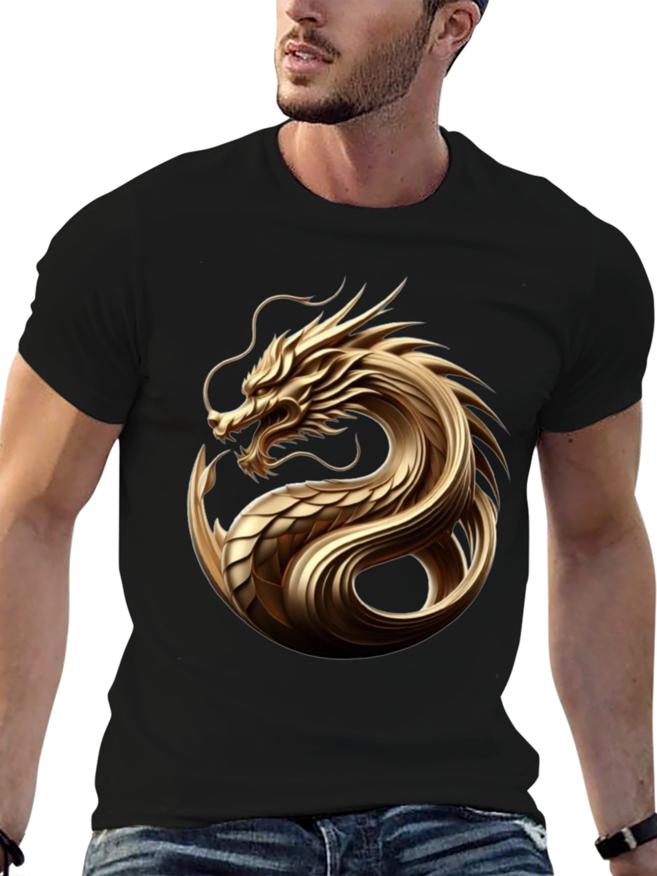 Golden Dragon Graphic Tee - Sleek Black T-Shirt