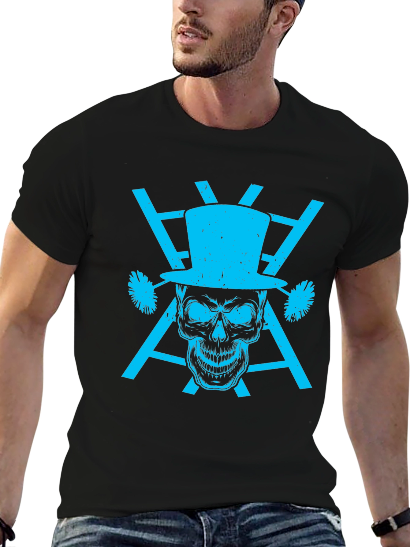 Skull Top Hat Graphic Tee - Mens Black T-Shirt