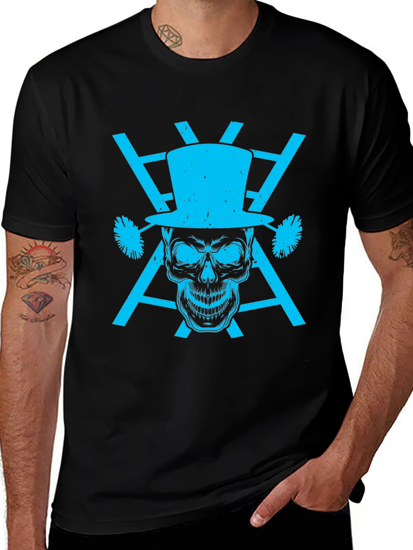 Skull Top Hat Graphic Tee - Mens Black T-Shirt