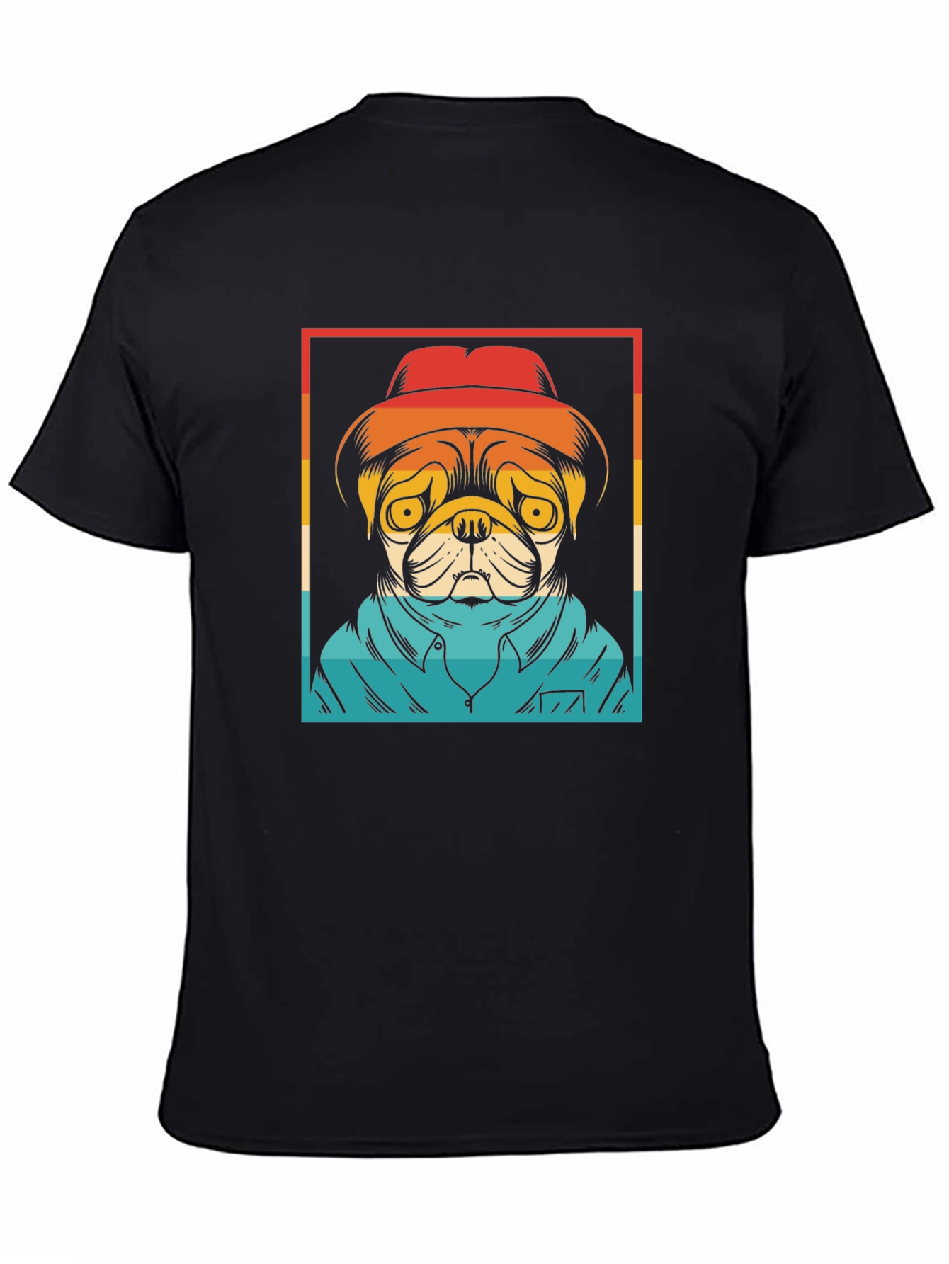 Pug Retro Style Graphic Tee - Black