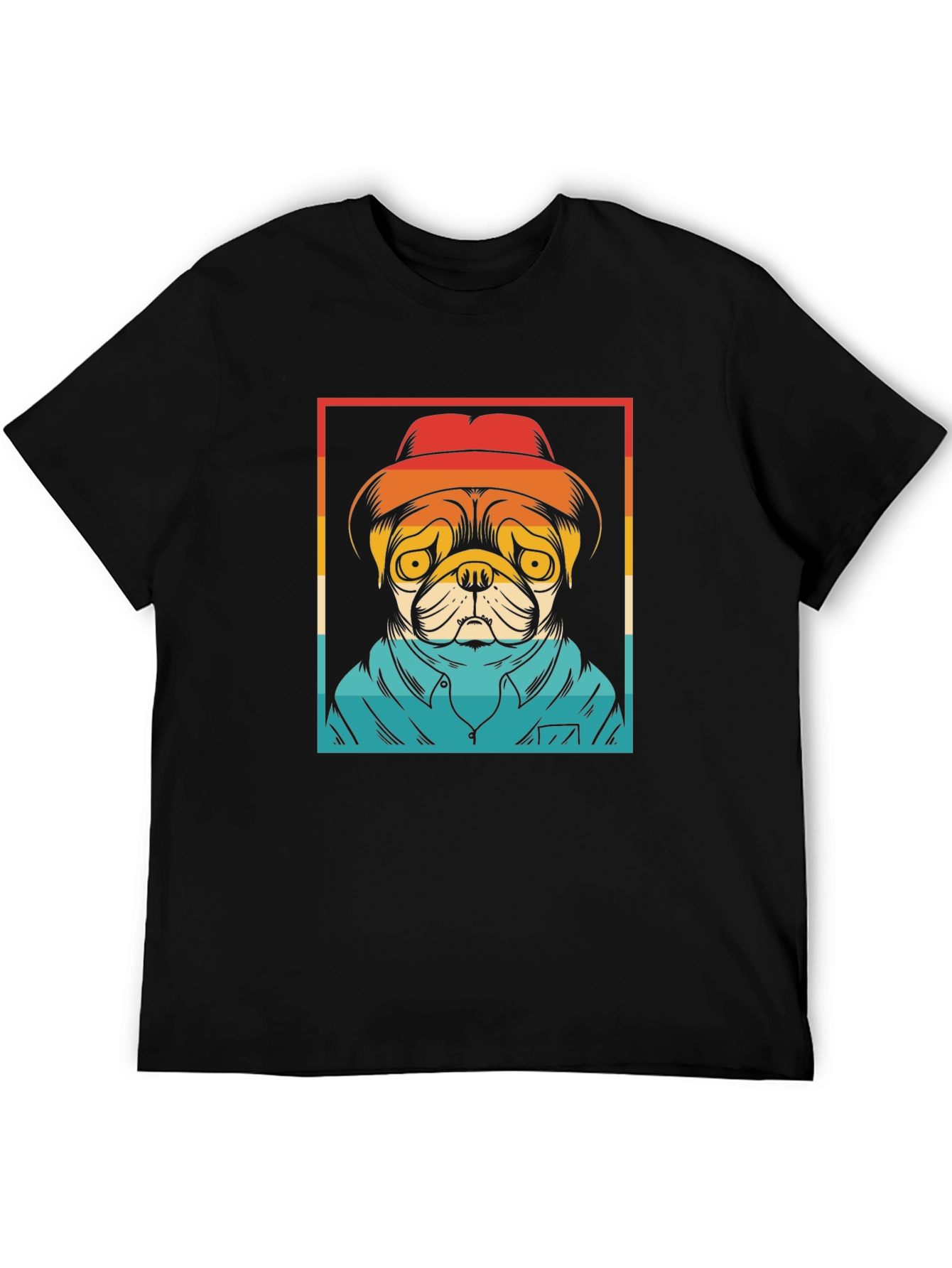 Pug Retro Style Graphic Tee - Black