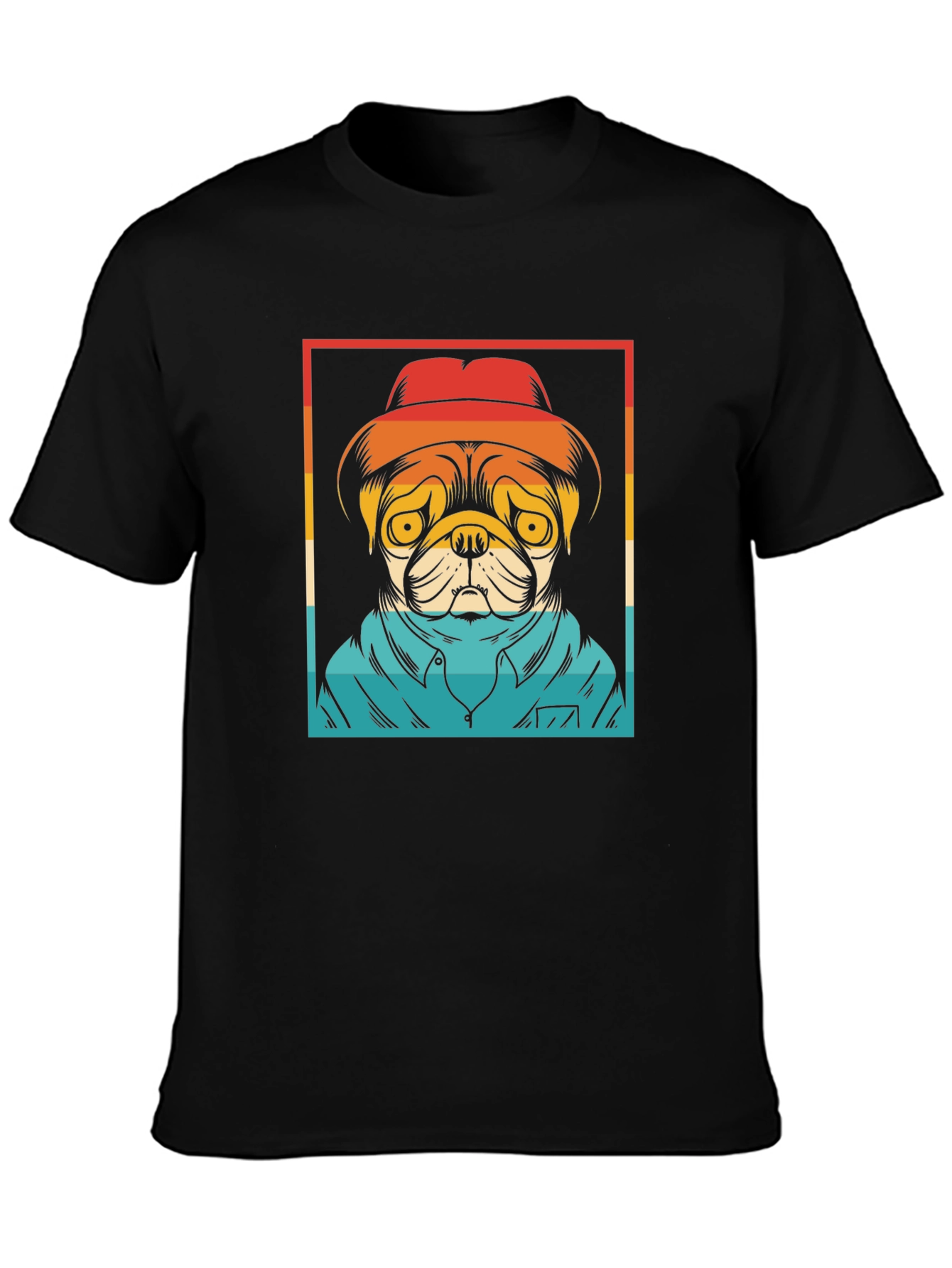 Pug Retro Style Graphic Tee - Black