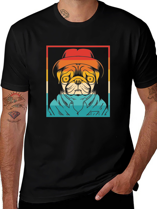Pug Retro Style Graphic Tee - Black