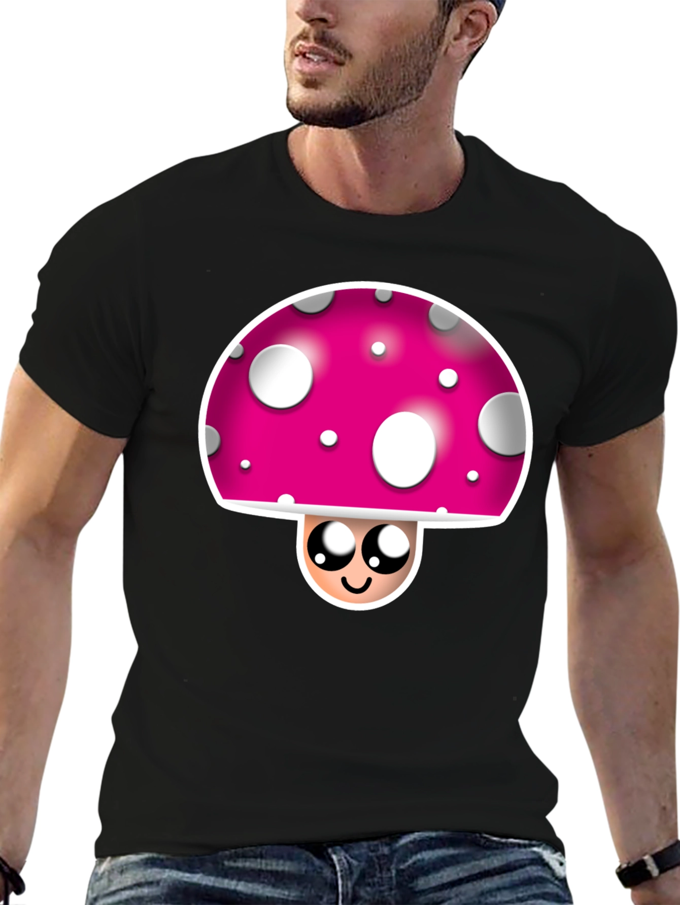 Funky Mushroom Graphic Tee - Black Crew Neck