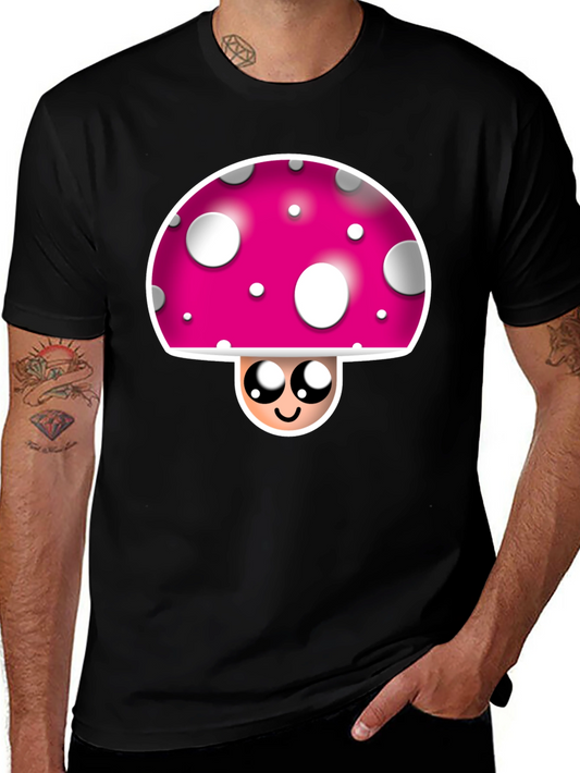 Funky Mushroom Graphic Tee - Black Crew Neck