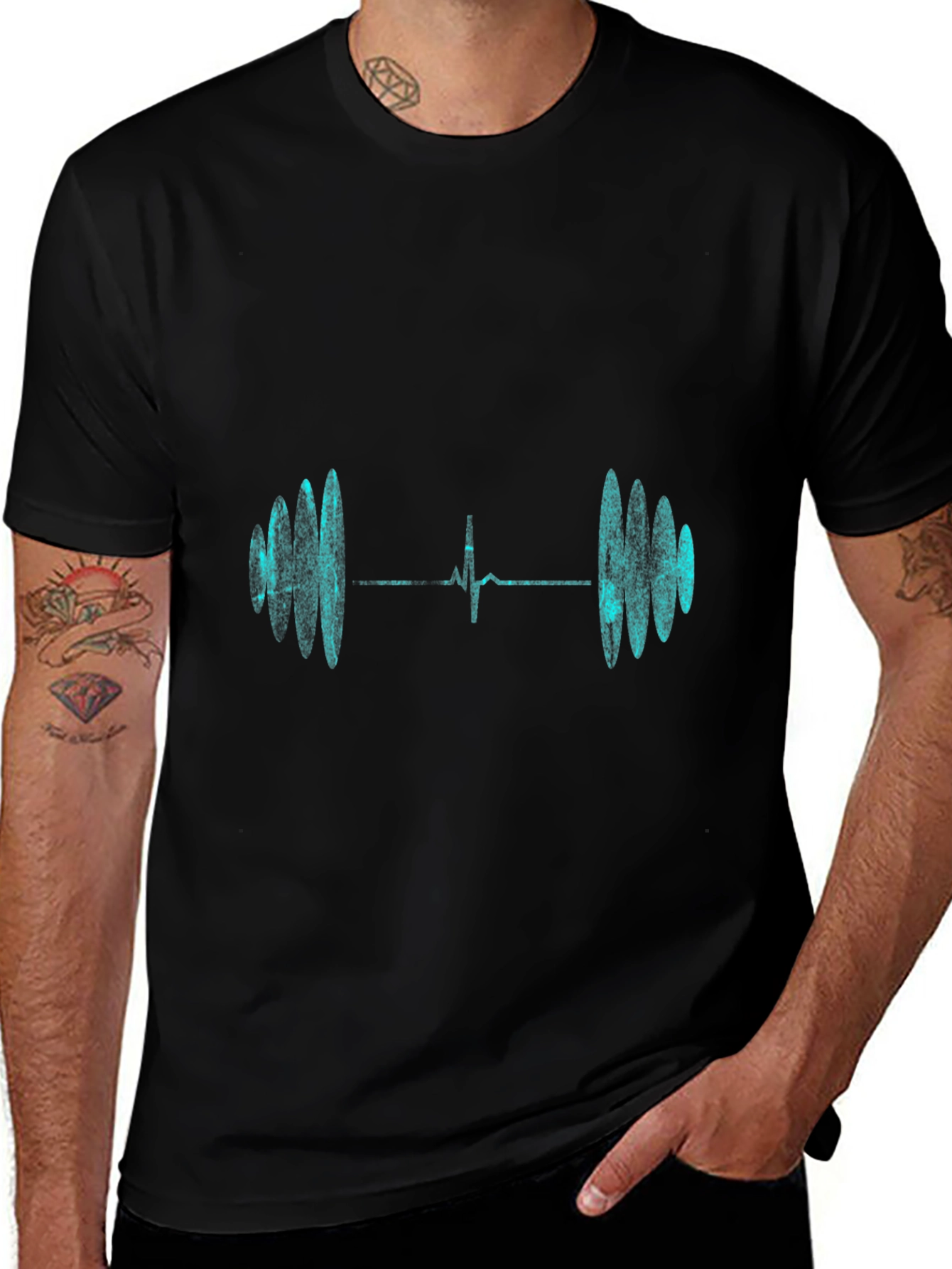 Heartbeat Barbell Graphic Tee - Black