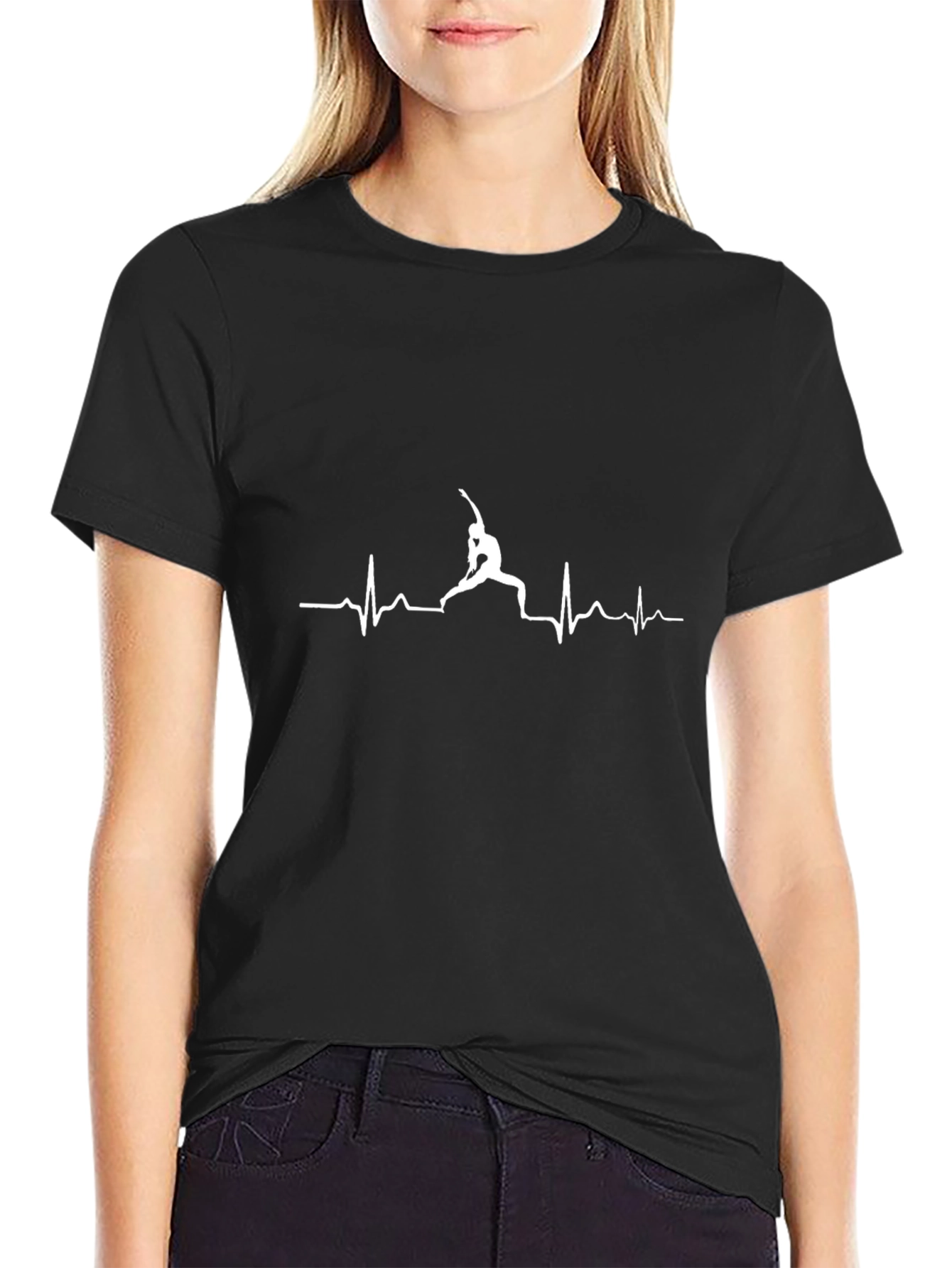 Yoga Heartbeat T-Shirt - Black Cotton