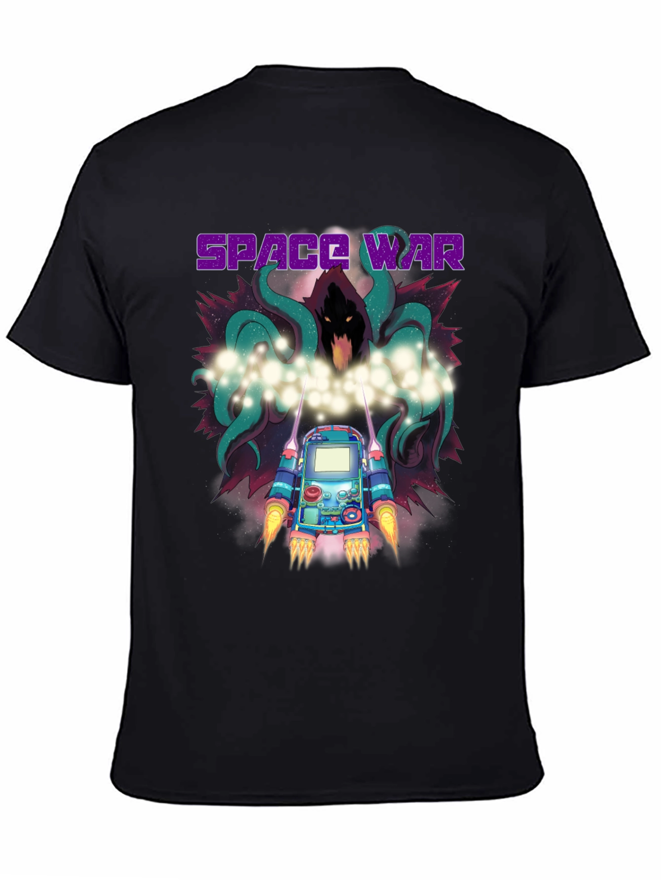 Space War Graphic Print Black T-Shirt
