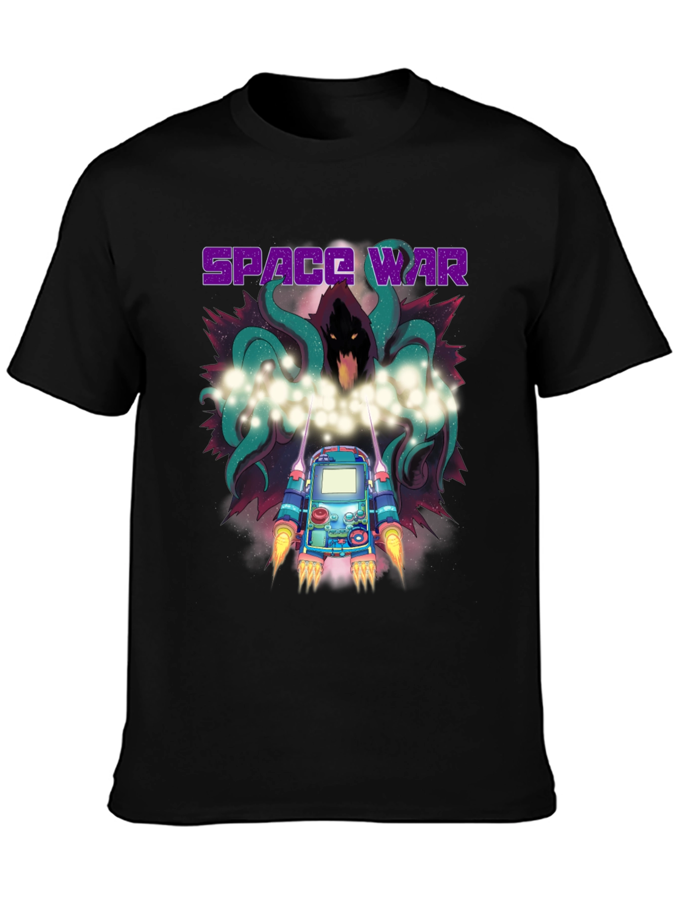 Space War Graphic Print Black T-Shirt
