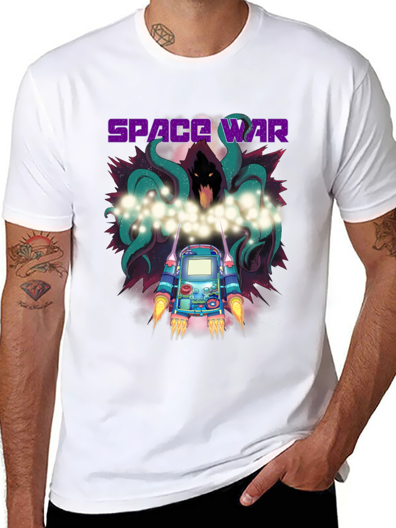 Space War Graphic Print Black T-Shirt