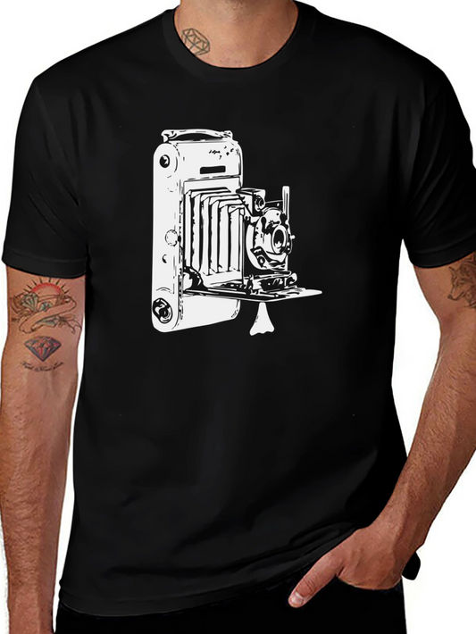 Vintage Camera Graphic Tee - Retro Style Black Cotton Shirt
