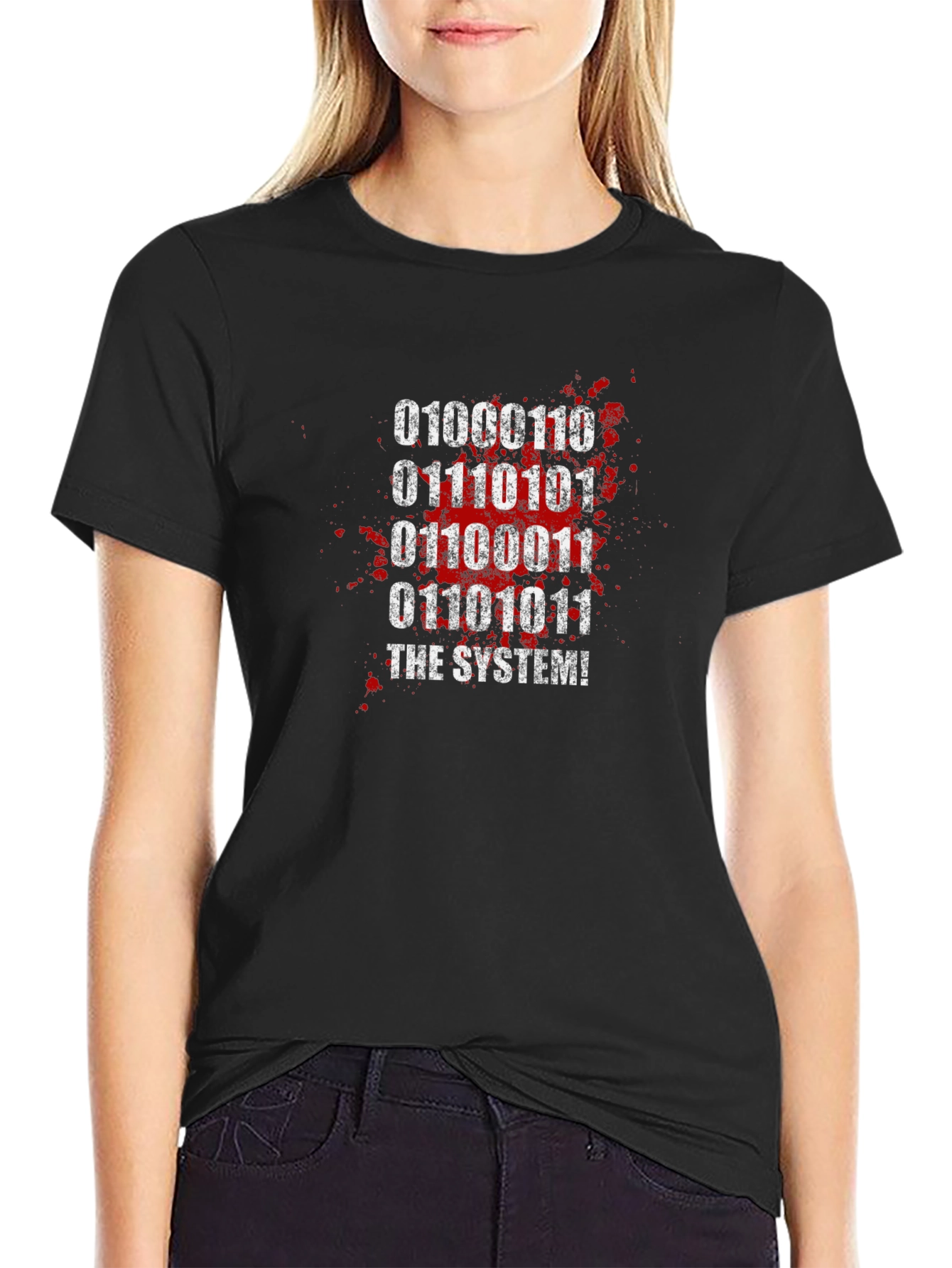 Hacker Binary Code T-Shirt - Defeat The System!
