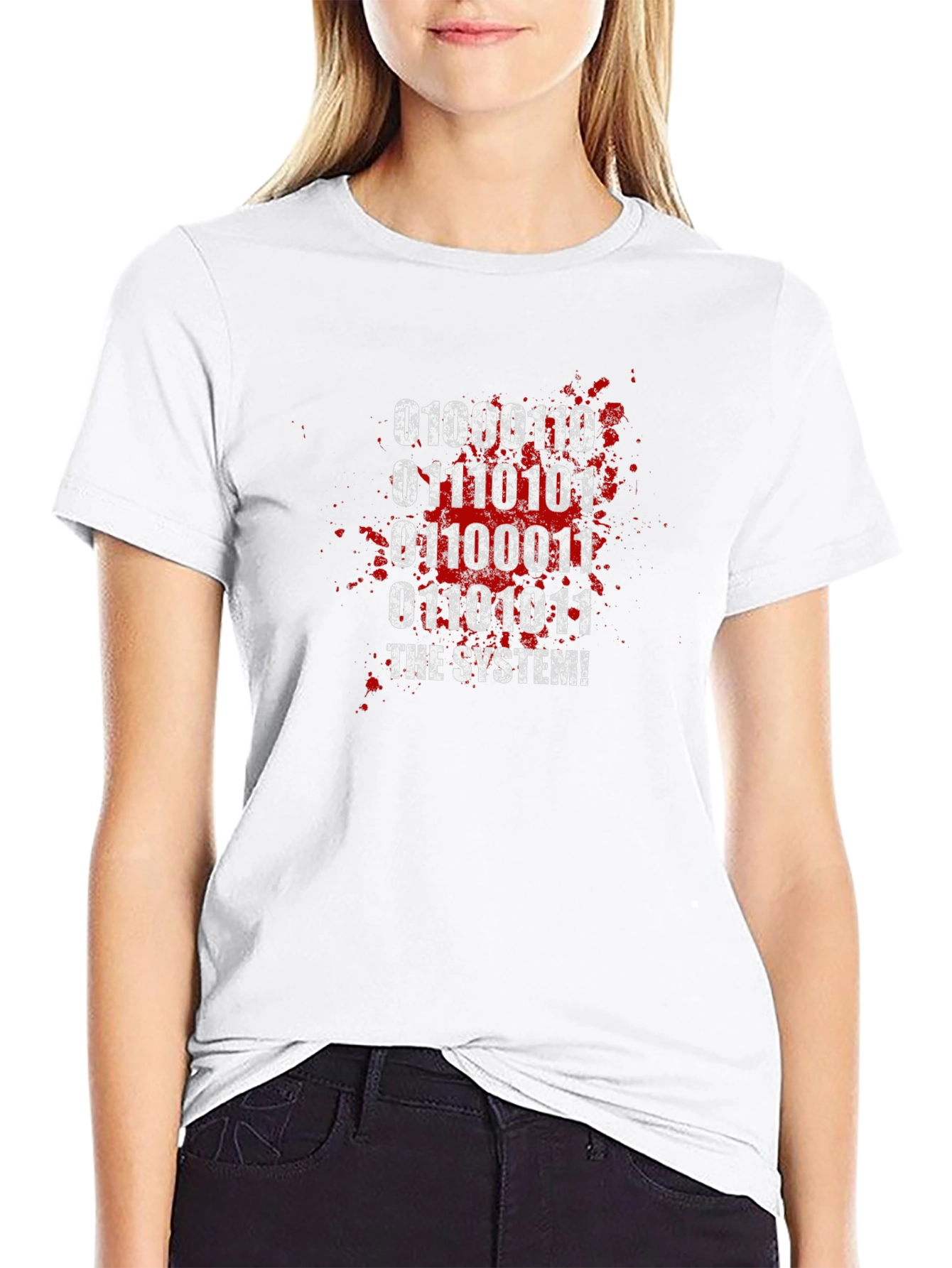 Hacker Binary Code T-Shirt - Defeat The System!