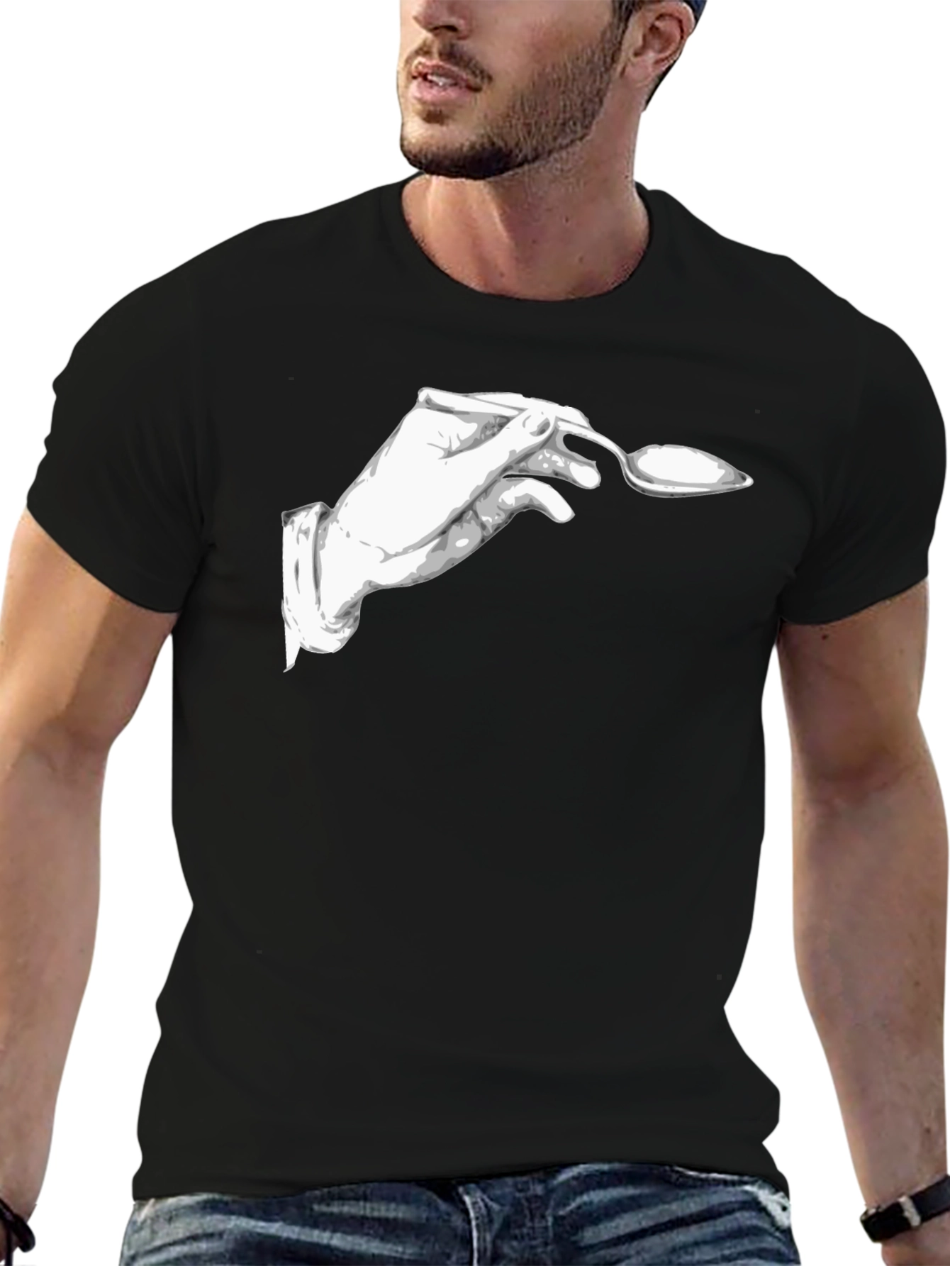 Elegant Spoon Hand Black T-Shirt