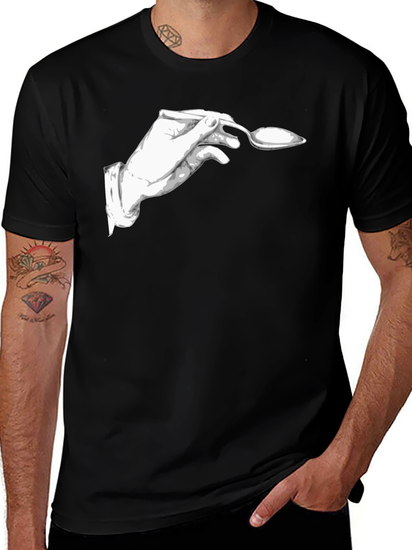 Elegant Spoon Hand Black T-Shirt
