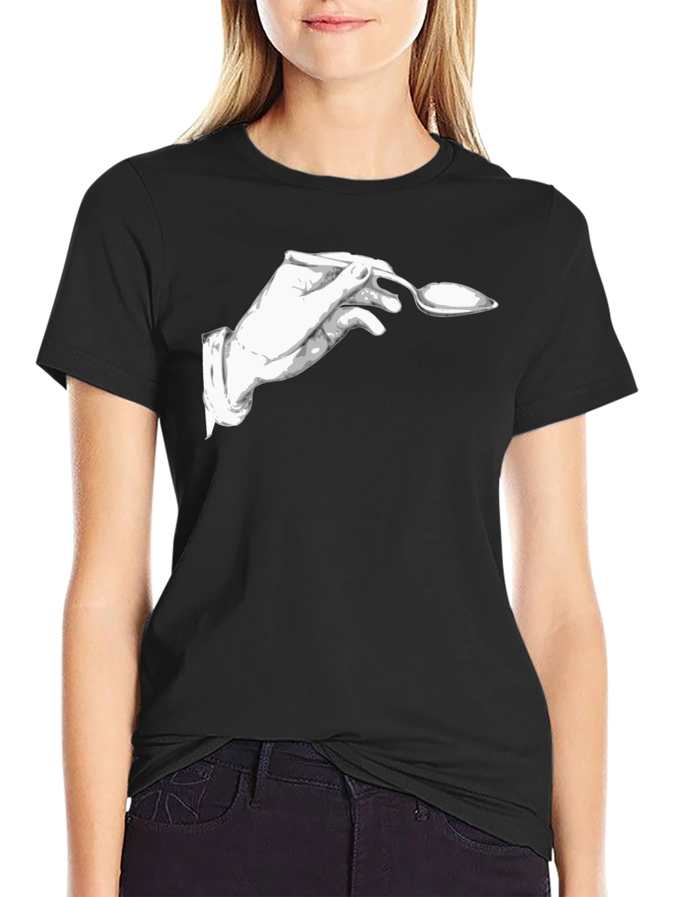 Elegant Spoon Hand Black T-Shirt