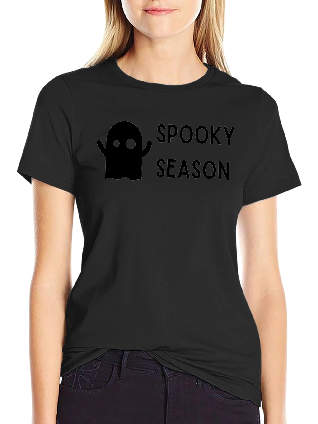 Spooky Season Black T-Shirt - Halloween Ghost Design