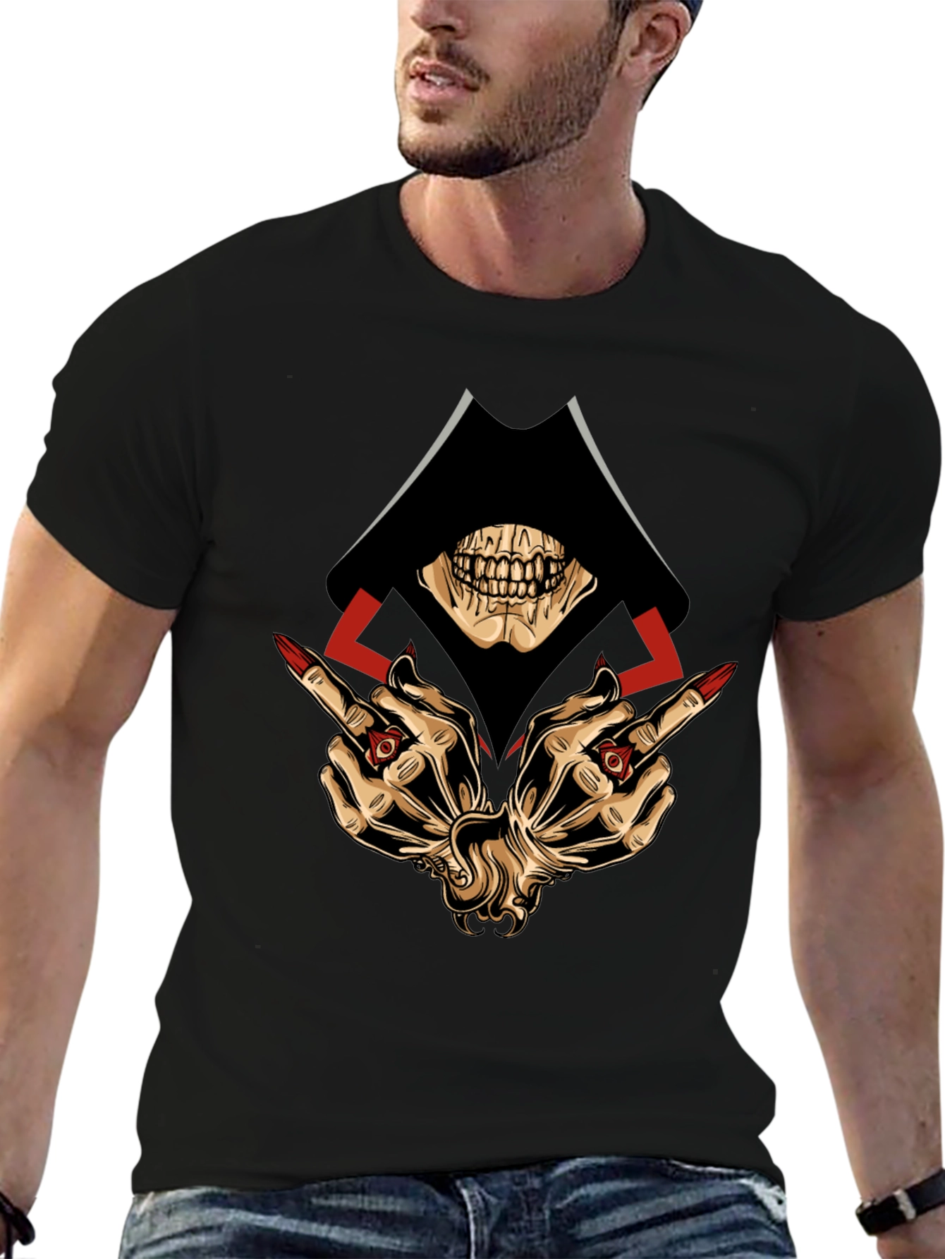 Grim Reaper Middle Finger Graphic T-Shirt