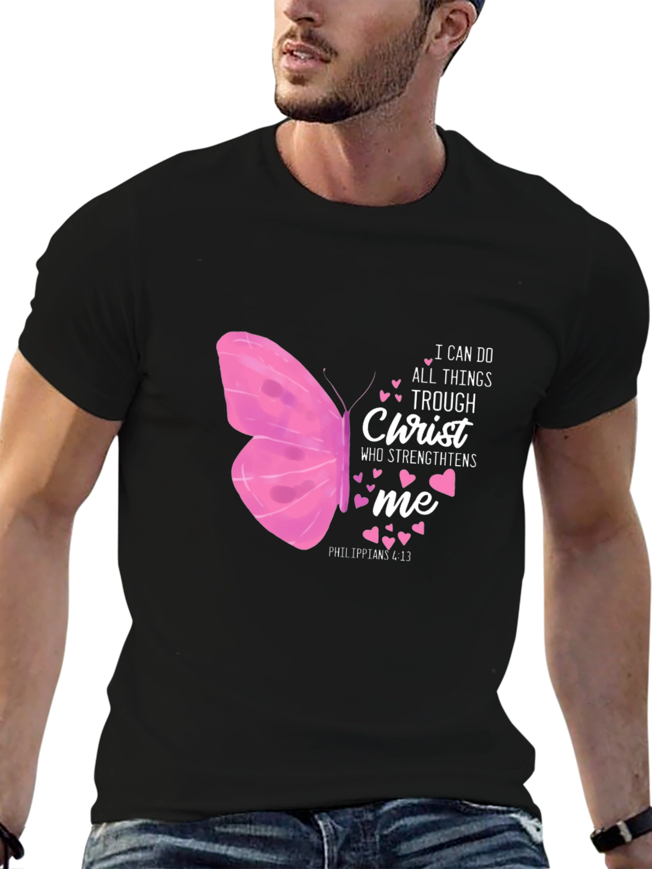 I Can Do All Things Christ Butterfly Black T-Shirt