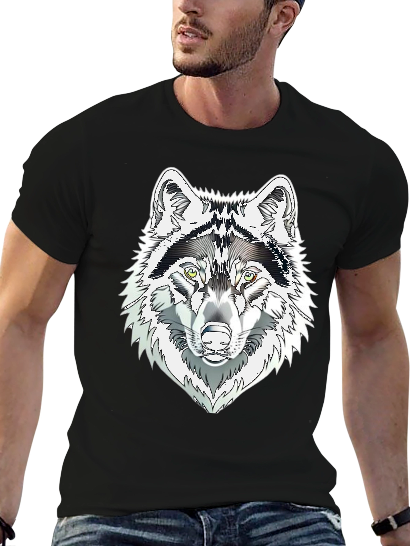 Wolf Graphic Print T-Shirt - Black