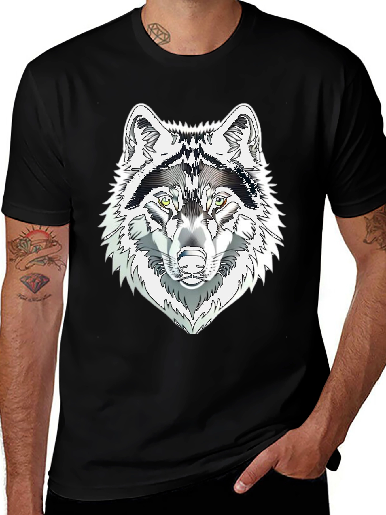 Wolf Graphic Print T-Shirt - Black